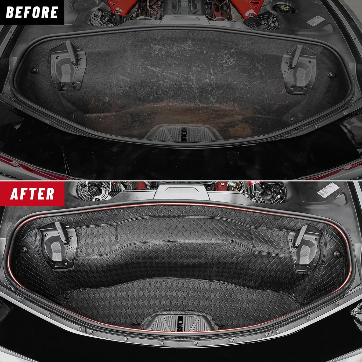 Rear Trunk Cargo Mat Liners,Binding Carpeted Full Size Mat fit for Corvette C8 Stingray Coupe 2020-2024,All Around Top Edge Protector Cover,Rear Storage Compartment Cargo Mat