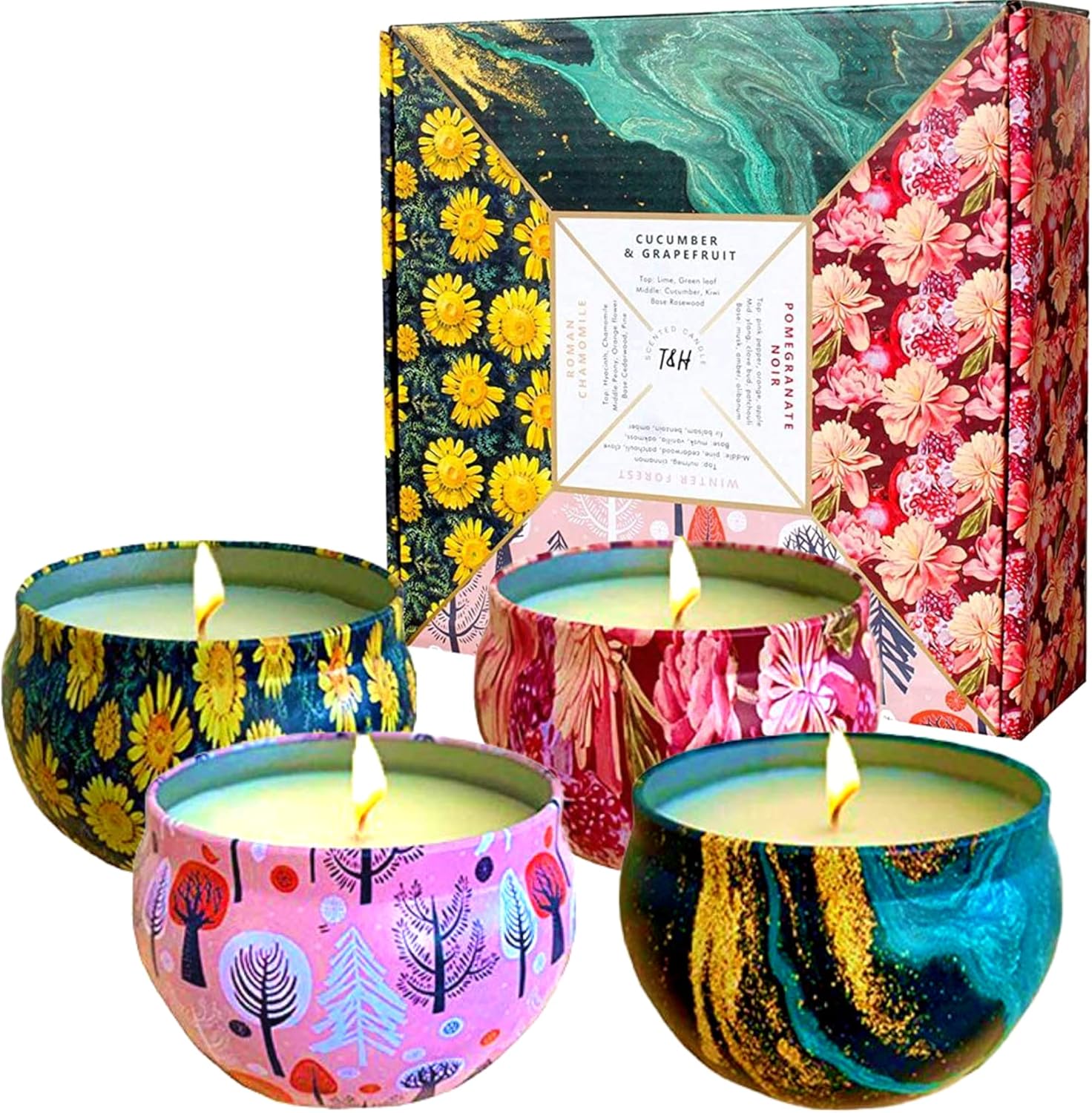 Tin Candle Gift Set Bundle | Nature Candle Set and Four Season Candle Gift Set | Aromatherapy Candles for Stress Relief, Small Candles with Lid, Relaxing Candles, 8 x 6 Oz Candle Gifts for Coworkers : Health & Household