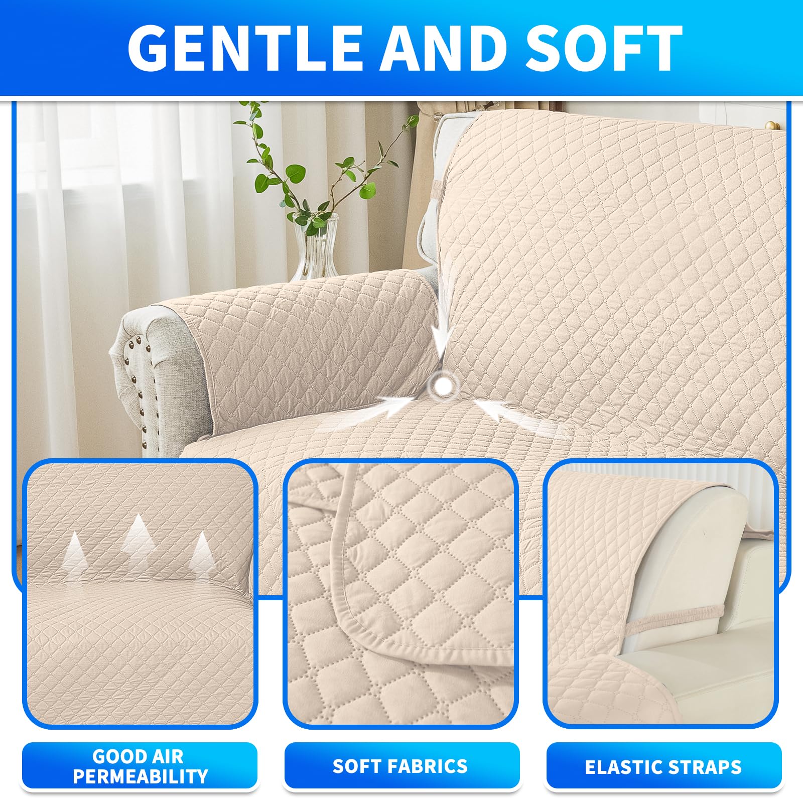 Impermeabile Copridivano 3 Posti Con Penisola, Chaise Longue Angolare, Antimacchia, Universale, Copridivano Penisola L Sinistra/Destra, Beige