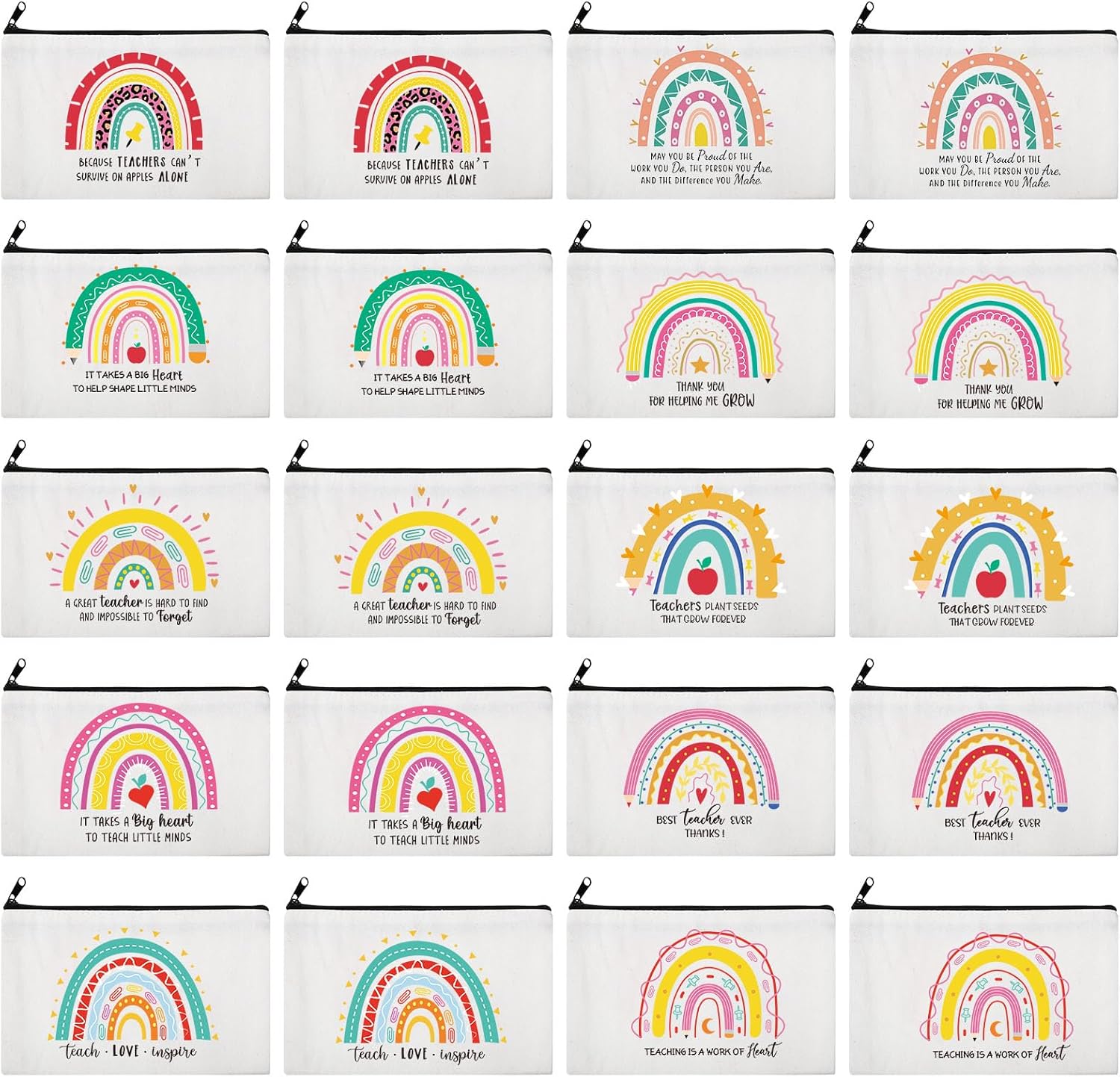 Saintrygo 20 Pieces Teacher Gifts Makeup Bags Bulk Canvas Survival Kit Cosmetic Bag Zippered Pencil Case Appreciation Gifts Travel Toiletry Pouch for Graduation Teachers Day(Heart)