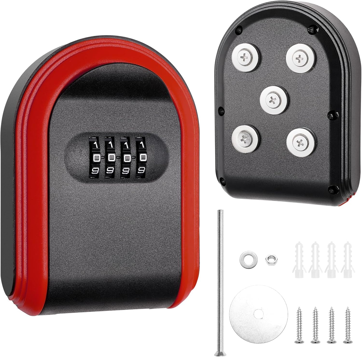 Magnetic Key Safe with Lock, 4 Digit Combination Key Holder for Safe Indoor and Outdoor Storage (Red)