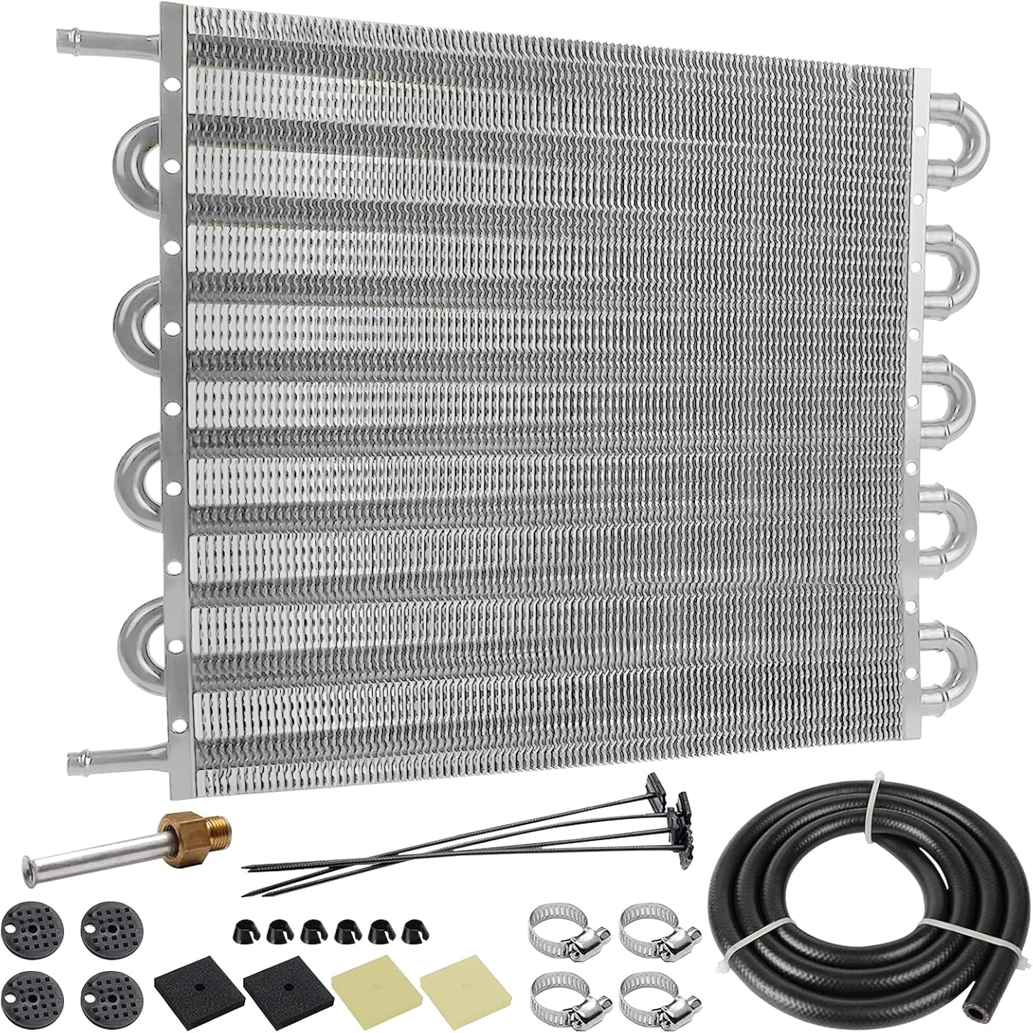 10 Pass Aluminium Transmission Oil Cooler, Remote 5/16" Engine Oil Cooler Radiator, with Hose Mounting Kit (Silver)