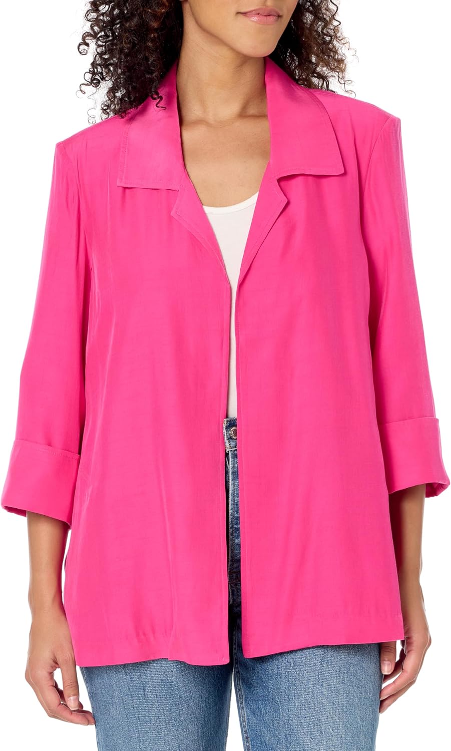 MULTIPLES Women's Turn-up Cuff Three Quarters Sleeve Open Front Lined Swing Jacket