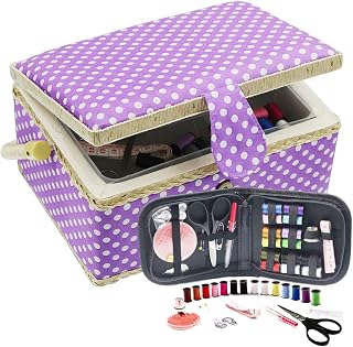 D&D Sewing Basket with Sewing Kit, Sewing Box Organizer with Accessories, Sewing Supplies Storage with Sewing Tools Set (Purple, Medium)