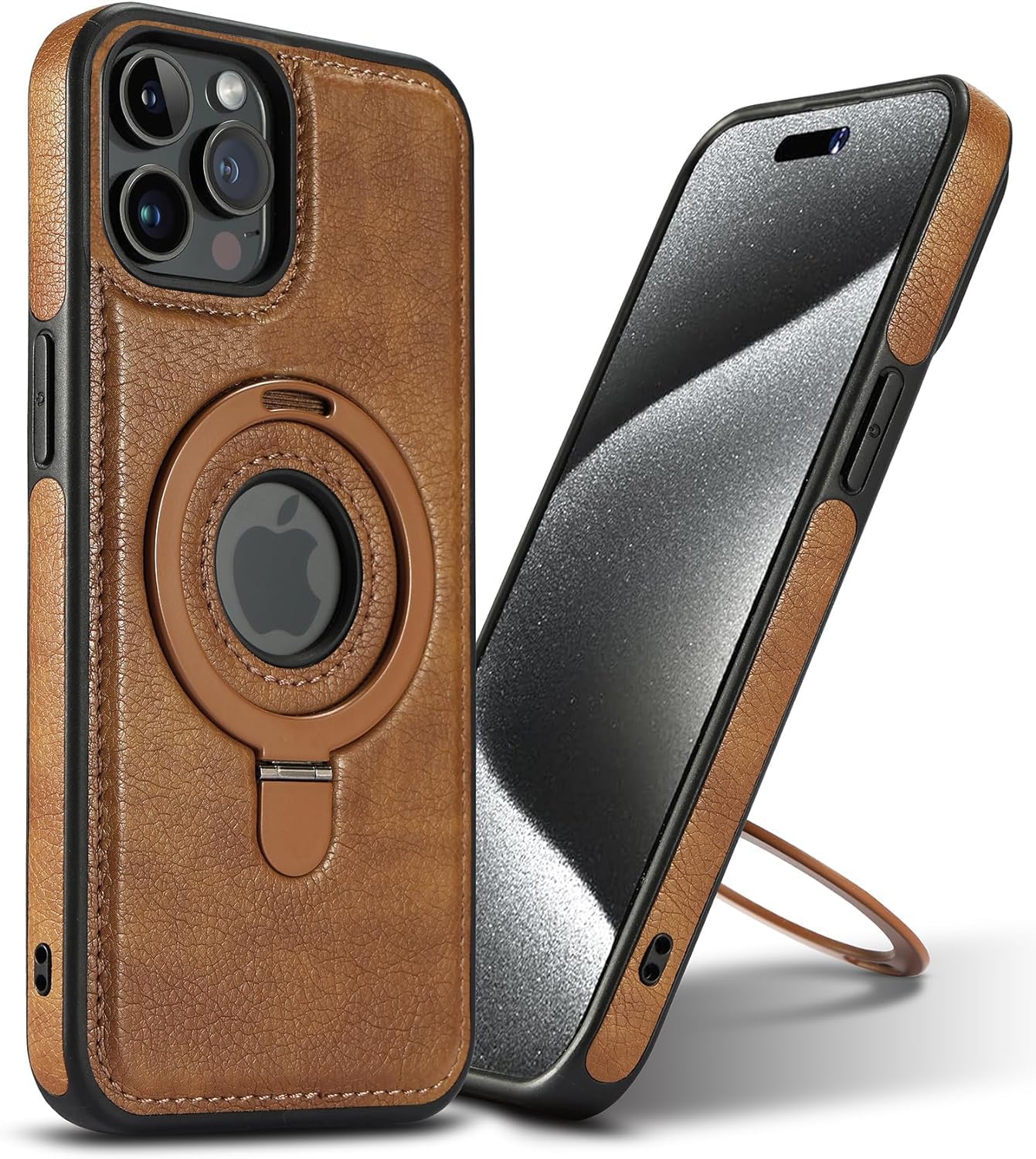 VAUSERDY Magnetic for iPhone 12 Pro Max Leather Case,Invisible Stand [Compatible with Magsafe] Slim Kickstand Phone Cove (Brown, iPhone 12 Pro Max)