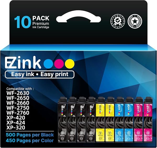 E-Z Ink Remanufactured Ink Cartridge Replacement for 220XL Ink Cartridges Combo Pack for Epson Printer WF-2760 WF-2750 W