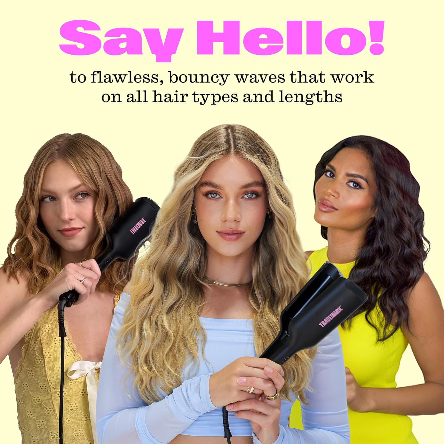 Trademark Beauty Hair Waver - Double Barrel Hair Crimper, Beach Waves Curling Iron, Babe Waves X, Adjustable Temperature Hair Curler, Hair Styling Tools, 1.25" - Black