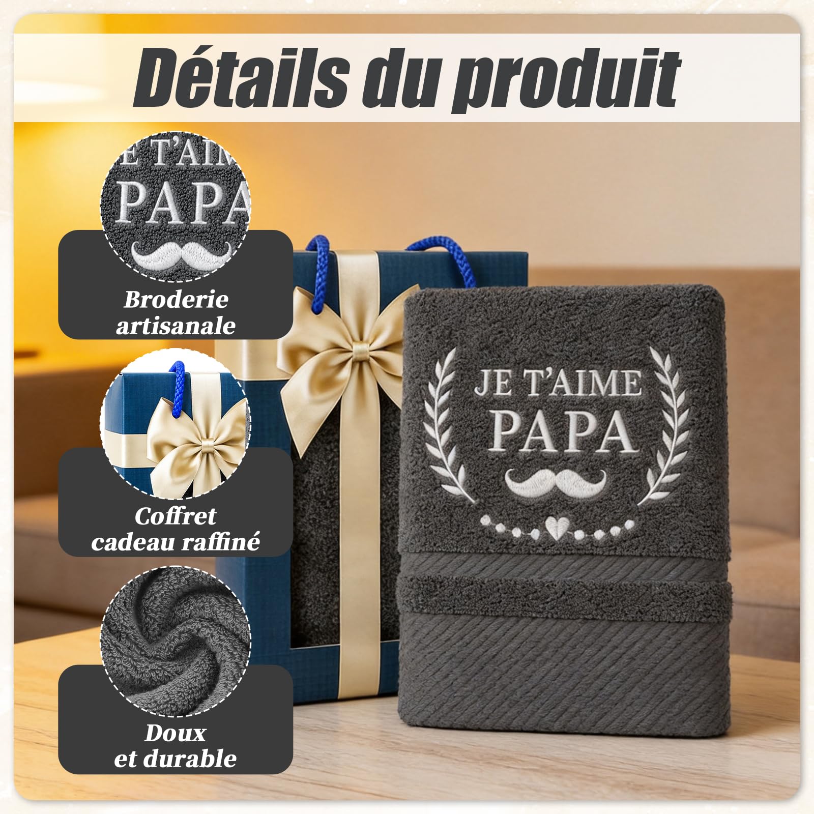 Serviette Brodée Cadeau Papa Anniversaire Sport Homme Coffret Élégant Fête des Pères Doux Salle de Bain