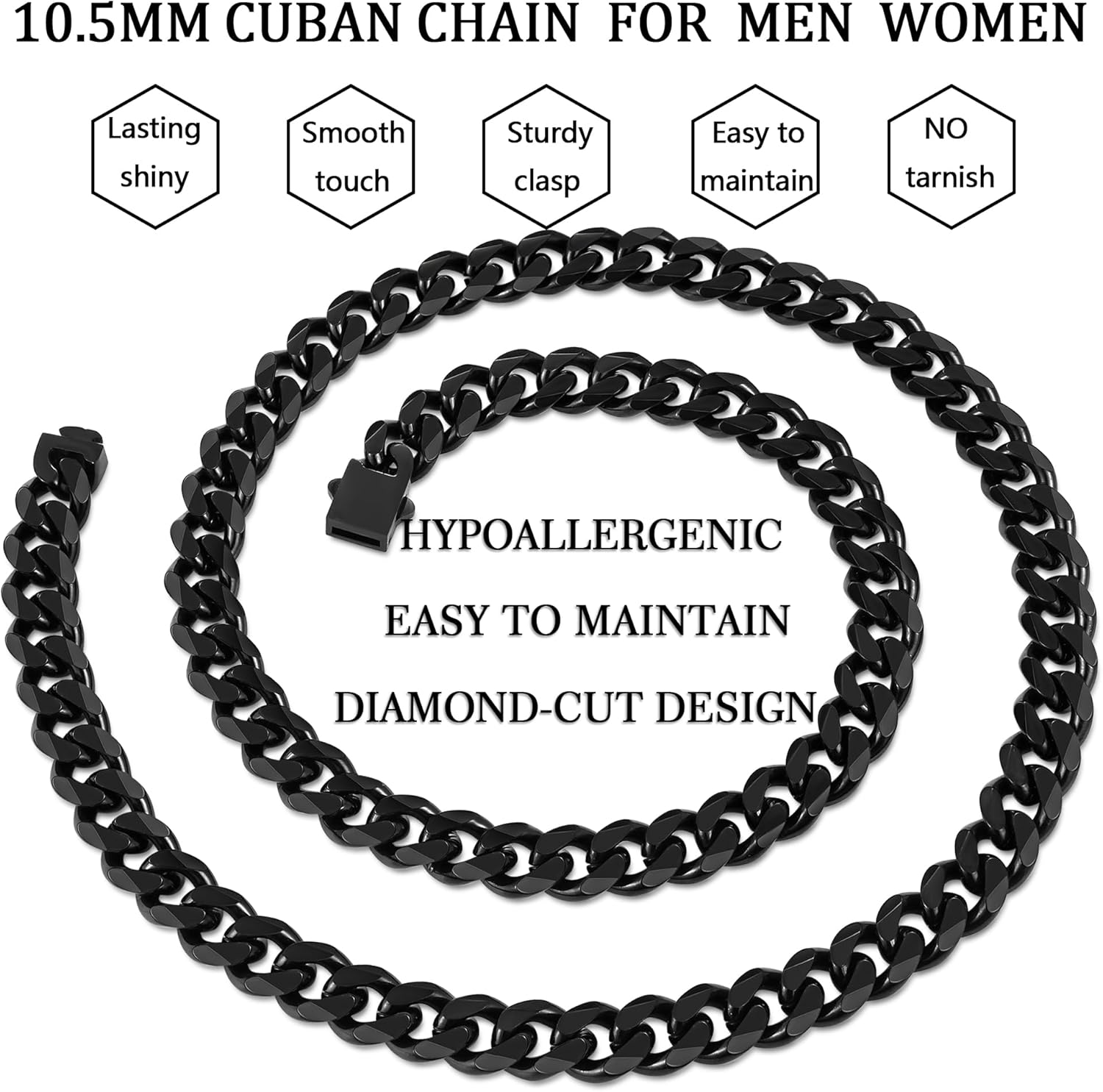 Fiusem 3.5mm Cuban Link Chains for Men, Silver Tone/Black/14K Gold Plated Stainless Steel Necklace Chain, Mens Necklace 16, 18, 20, 22, 24, 26, 28 Inch - Image 5