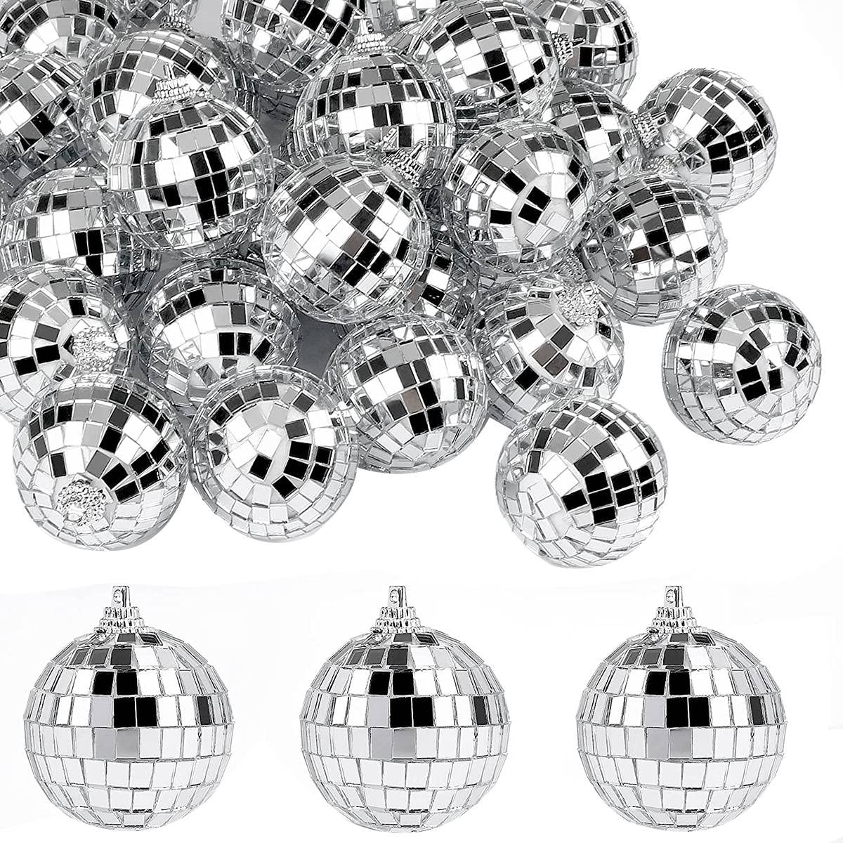 CTRLZS 30 PCS Disco Mirror Balls 2 Inches Reflective Mirror Ball Hanging Ball for Christmas Tree Party Home Decorations