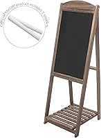 Vista 5 de MyGift Letrero rústico de madera marrón con marco en A de 4 pies con estante de exhibición, tablero de notas de caballete borrable