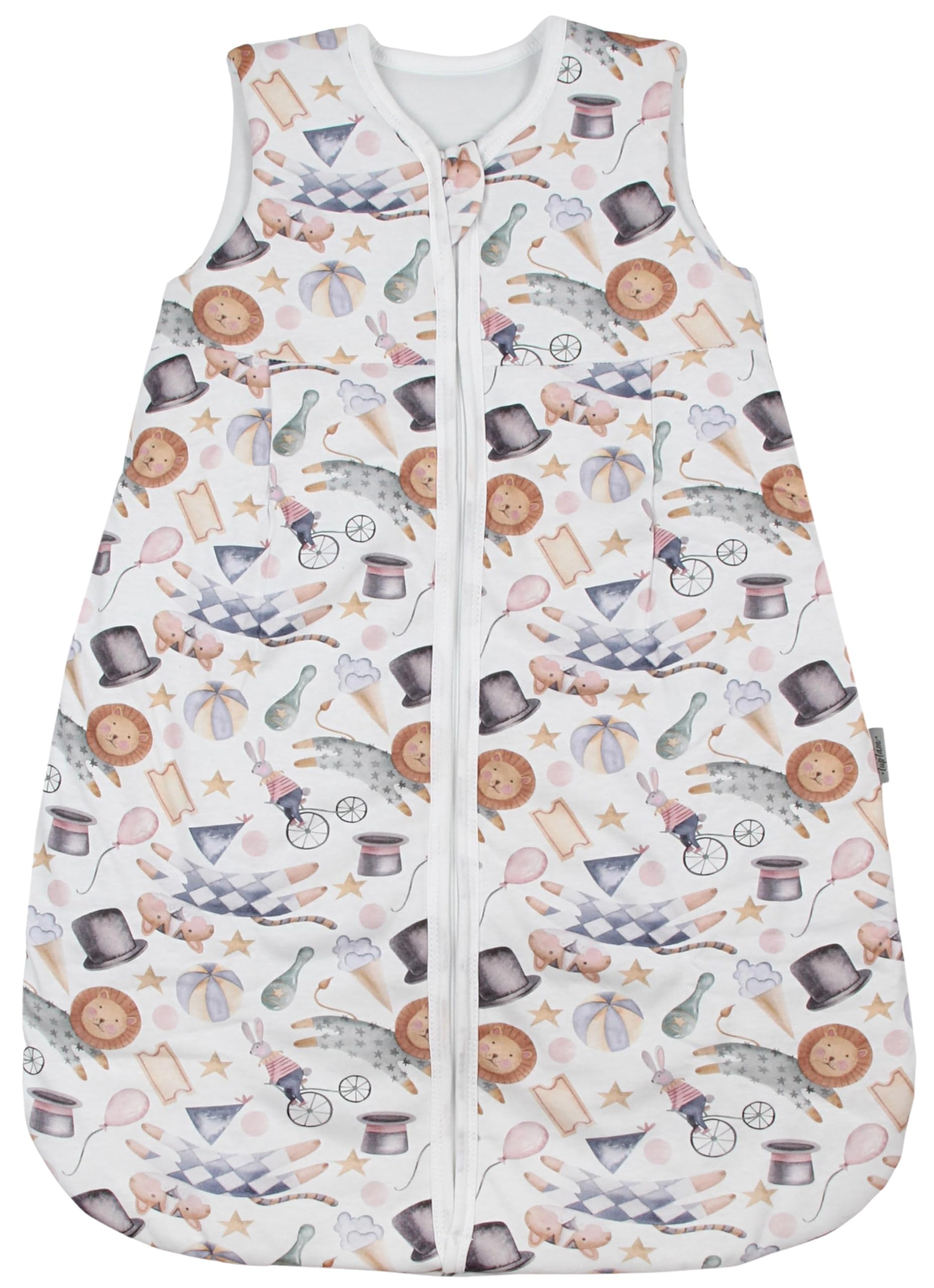 TupTam Schlafsack Baby 2.5 TOG – Atmungsaktiver Winterschlafsack für Kinder, OEKO-TEX zertifiziert, Farbe: Jahrmarkt Tiere Löwe Hase Pastellezeichnung, Größe: 68-74