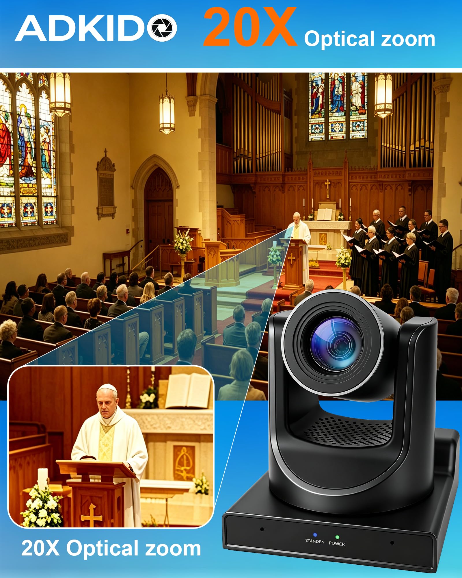 Kamera PTZ, 20-krotne śledzenie kamery optycznej, powiększanie wideo i POE z sieciowym przesyłaniem strumieniowym IP na żywo z HDMI, jednoczesne wyjście wideo SDI i USB, na konferencje,