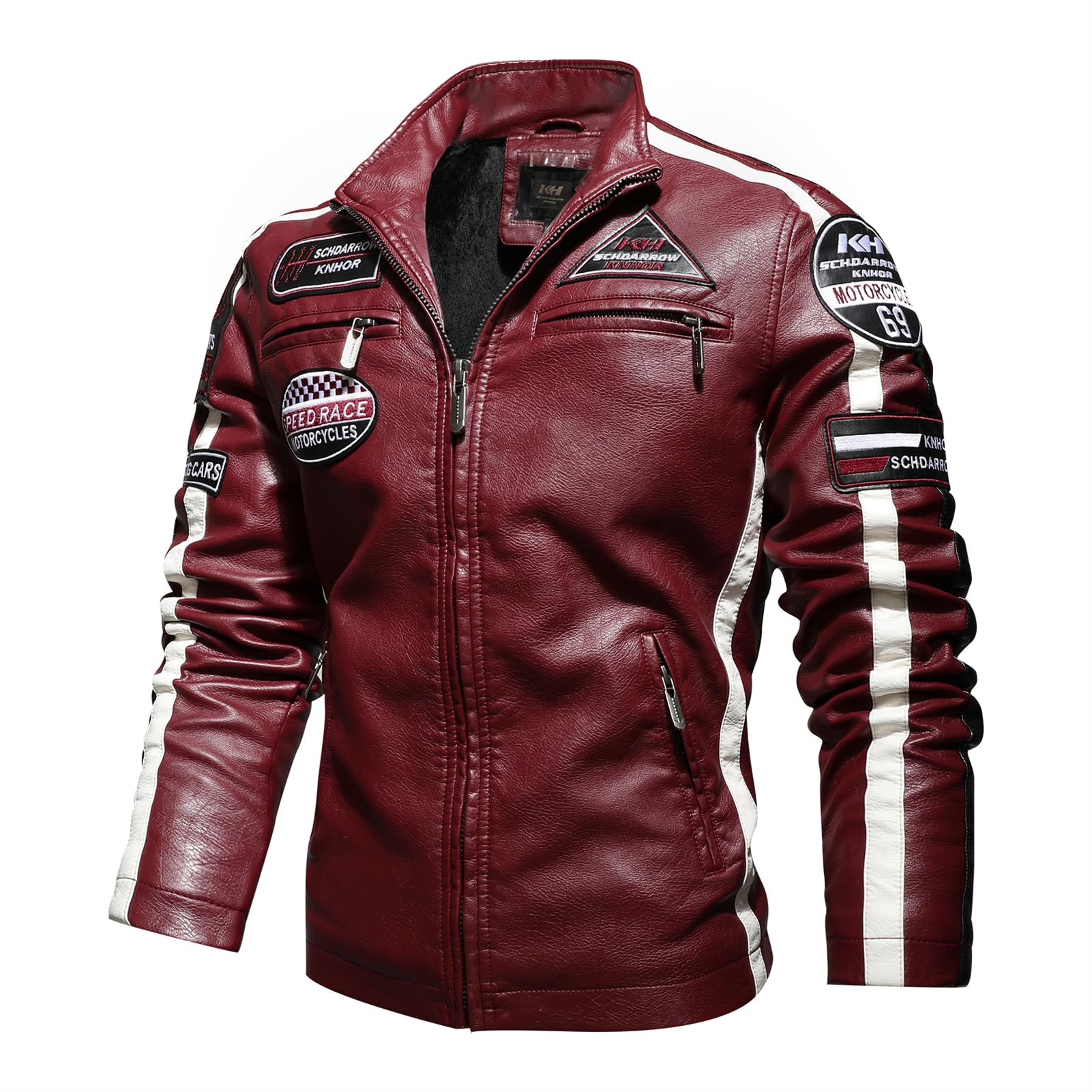 Blouson Moto Homme Veste Cuir Homme Blouson Cuir Moto pour Homme Imperméable et Coupe-vent Plusieurs Poches en Similicuir PU Veste Vintage À Fermeture Éclair Veste (Rouge,M)