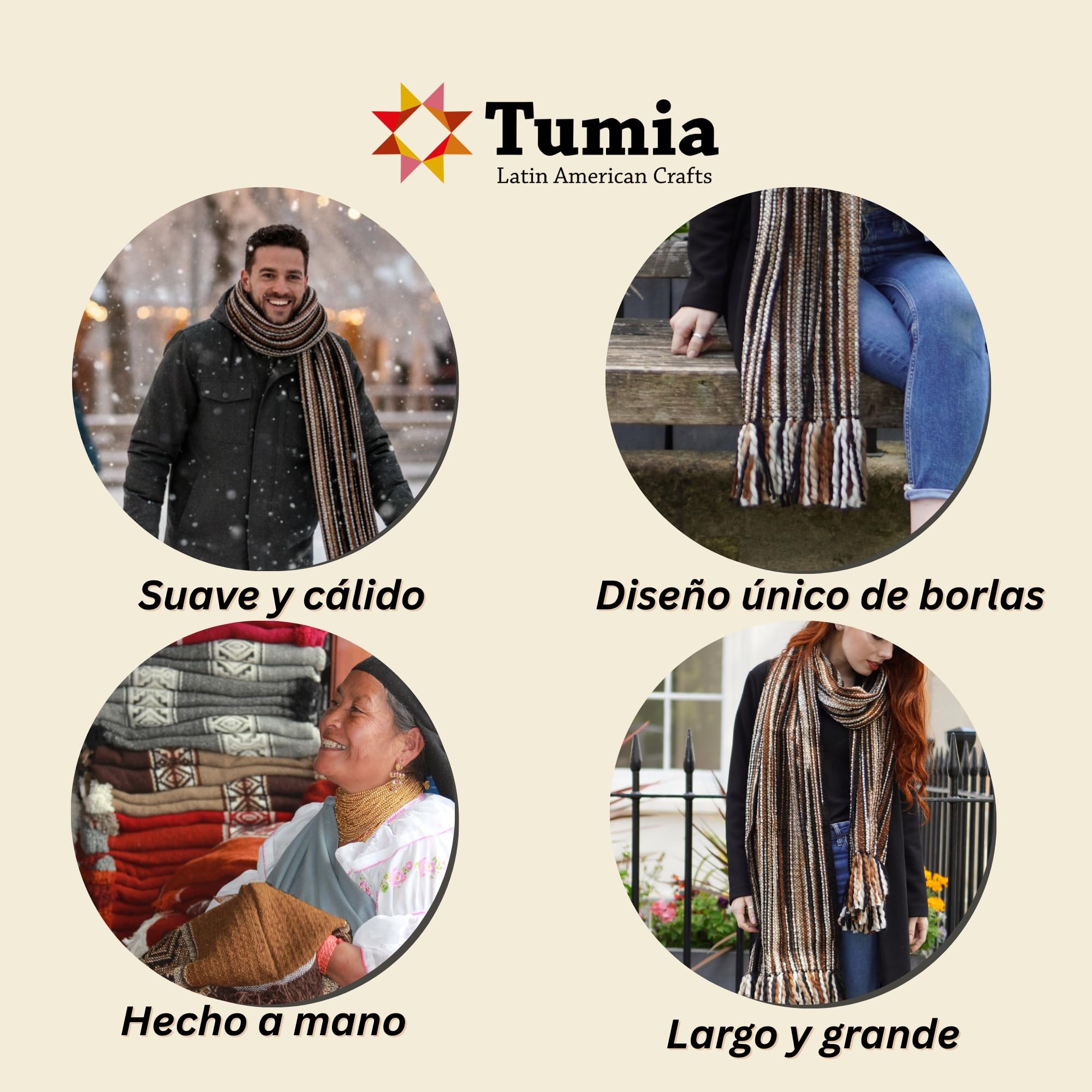 Tumia LAC - Bufanda Extra Larga y Gruesa a Rayas - Hecha a Mano y Muy cálida - Unisex