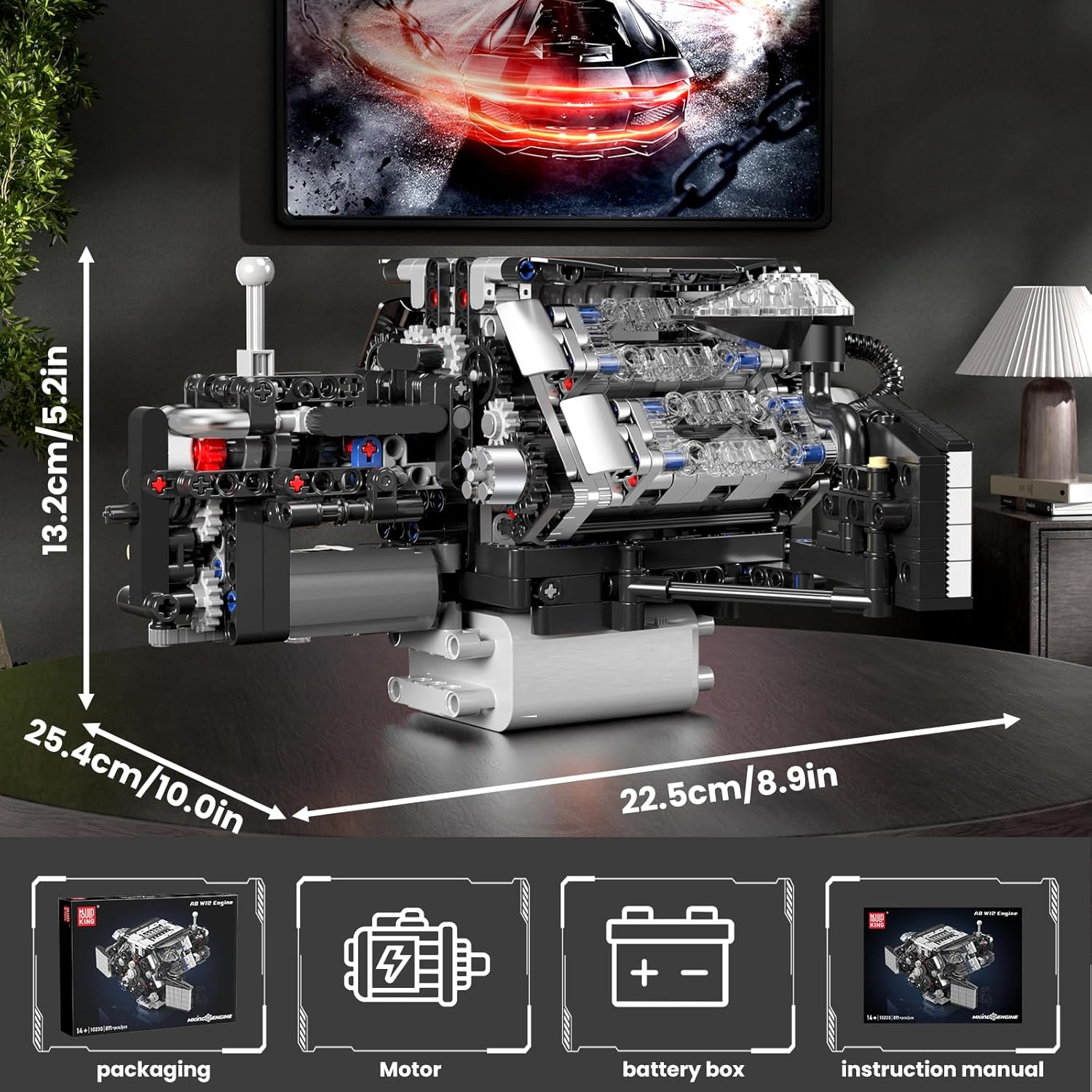 Mould King W12 Engine Toys Building Block, Model Engine Kit for Adults, V8 Engine Scale Model, 10230 STEM DIY Building Kits That Works, Blocks for Adults and Aged 14+ (871 Pieces)