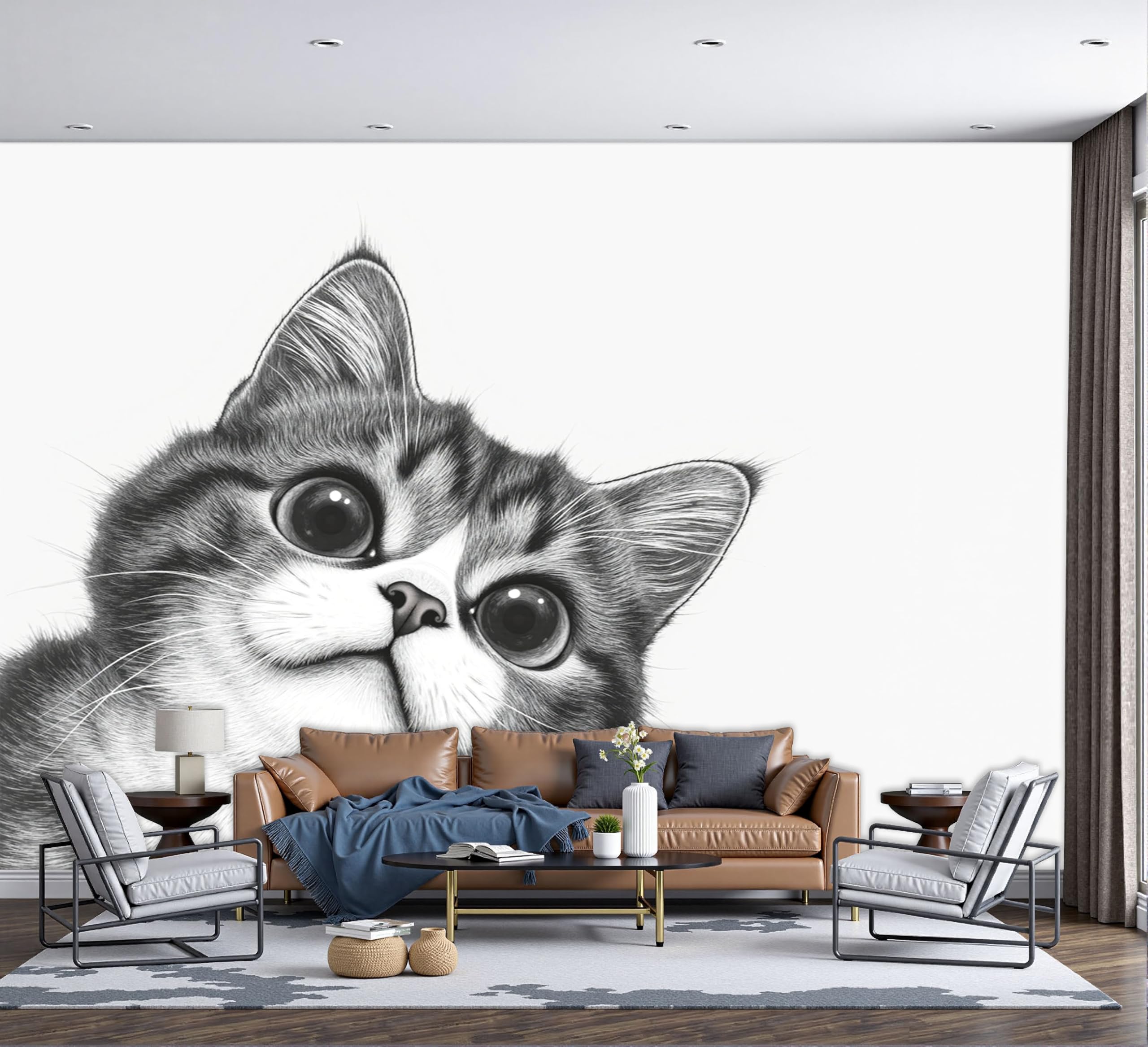 Fresque murale chat noir intissé 400x280cm sans bulles pour chambre