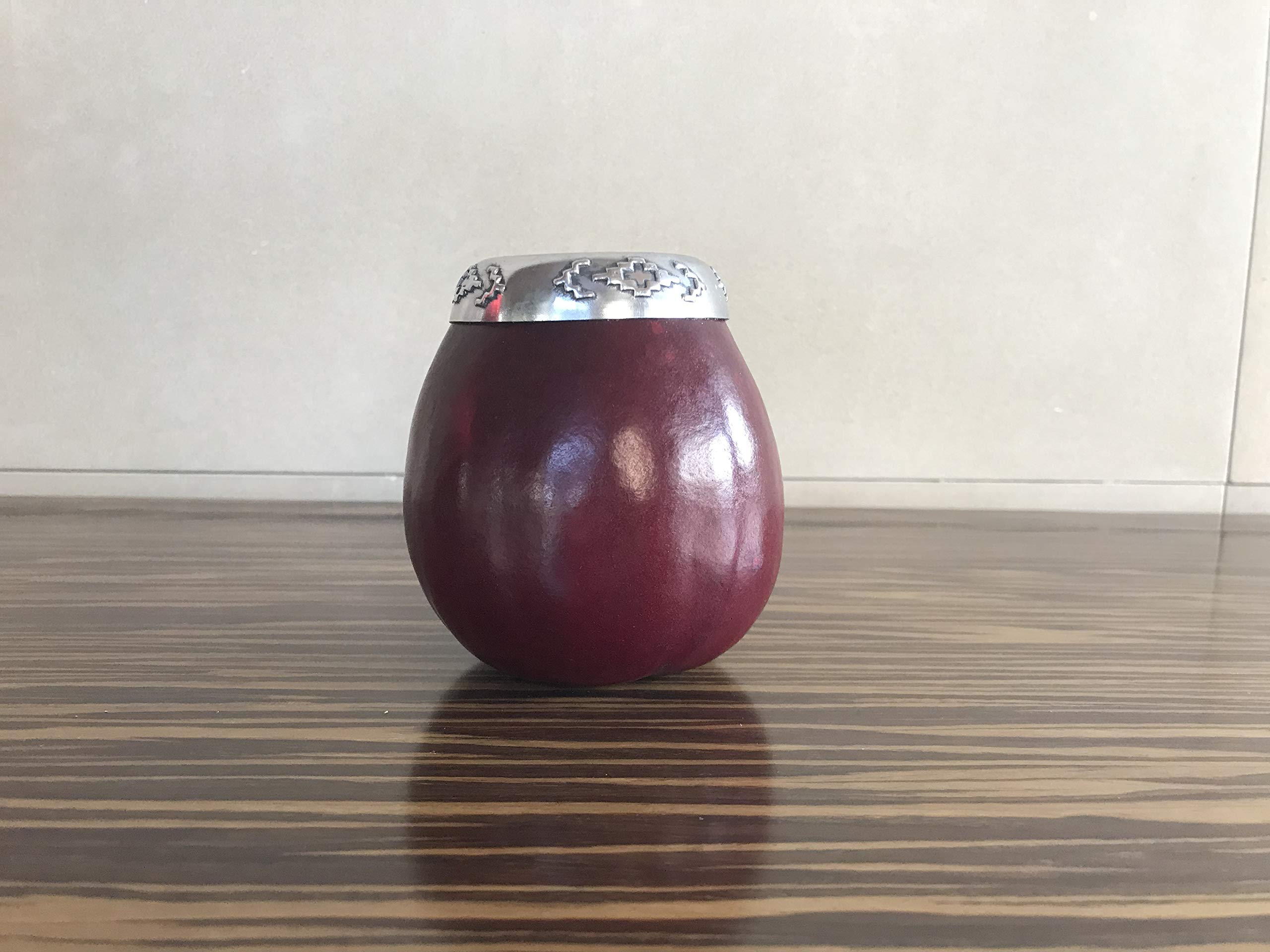 Handmade Crafted Engraved Mate Gourd Made in Argentina (Dark Red)