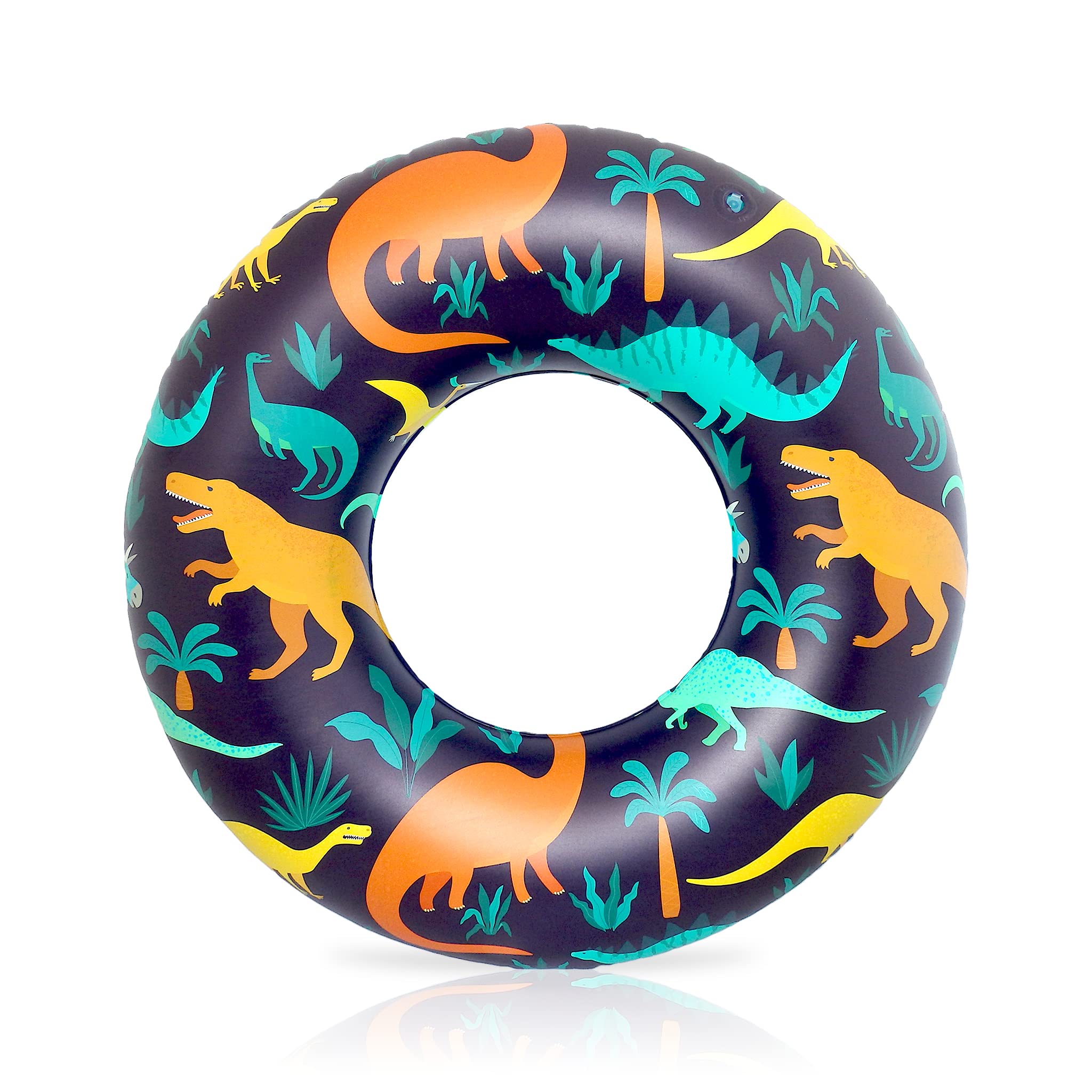 Playtek Anillo de piscina de 33 pulgadas, anillo de piscina impreso con dinosaurio, tubos flotadores duraderos para nadar en la playa, piscina, deportes acuáticos para adultos y niños