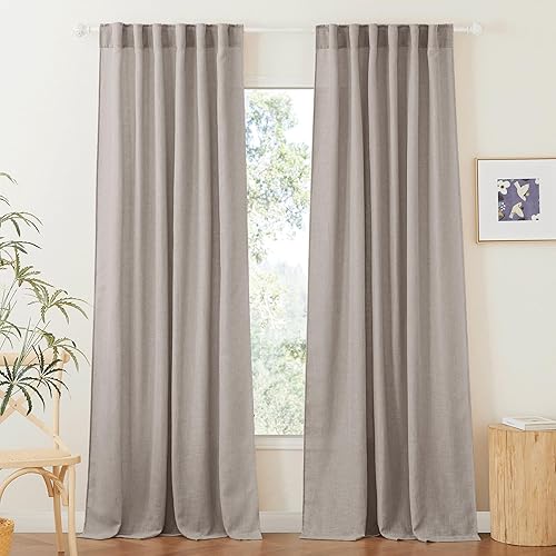 RYB HOME Cortinas con Textura de Lino Semitransparentes para Ventana, Cortinas Filtradoras de Luz Airy de Privacidad para Dormitorio, Sala de Estar,