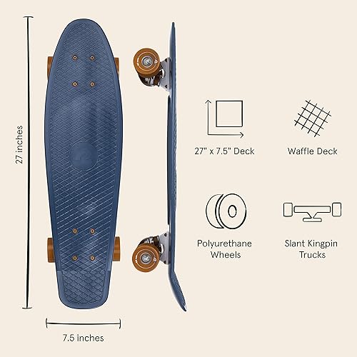 Miniatura 2 de Retrospec Quip Mini Cruiser Skateboard 22.5" and 27" Classic Retro Plastic Cruiser Complete Skateboard with ABEC 7 Bearings and PU Wheels Compact