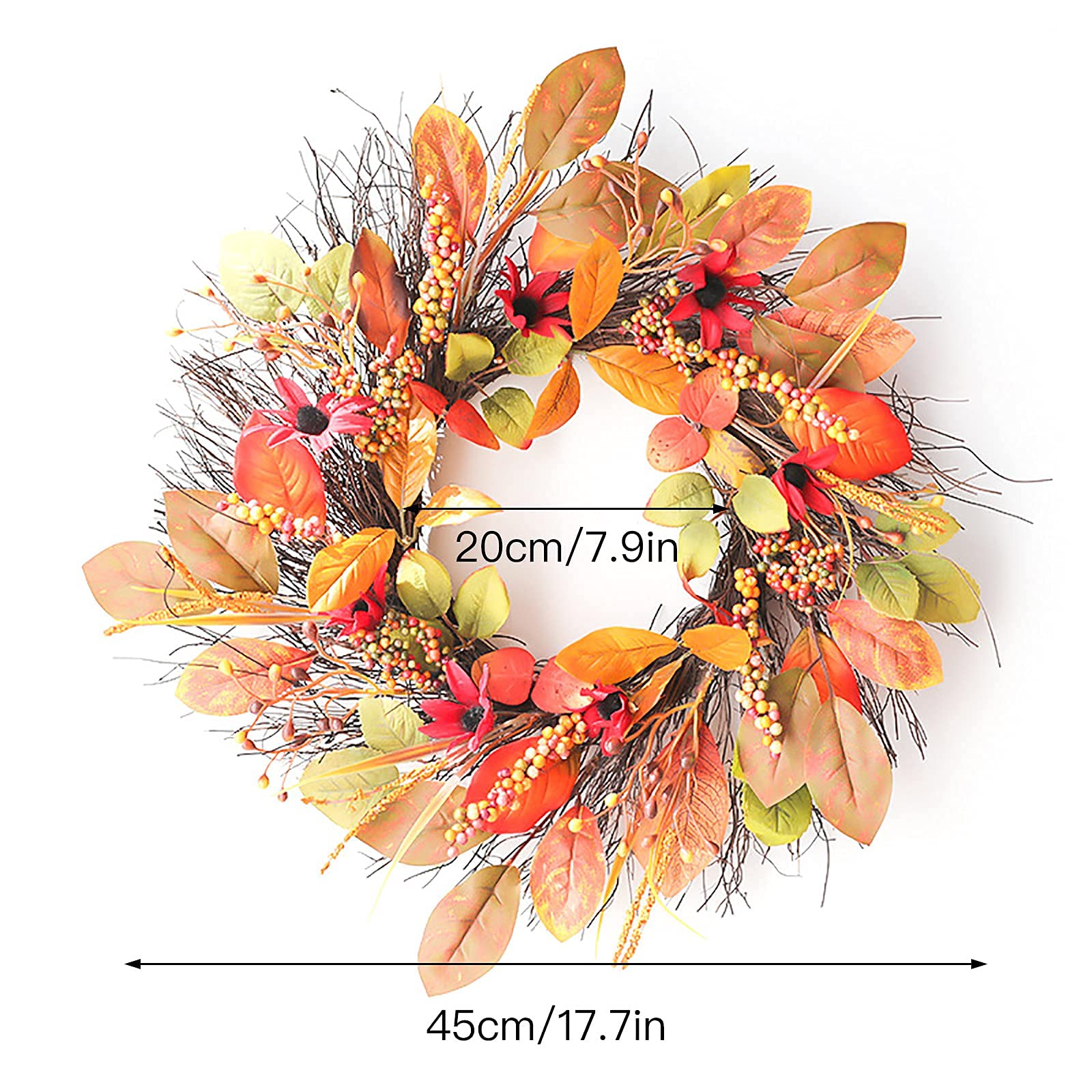 JINGHONG Ghirlanda Autunnale Per Porta 61 Cm - Artificiale Con Fiori E Bacche - Decorazione Per Esterni E Interni - 3