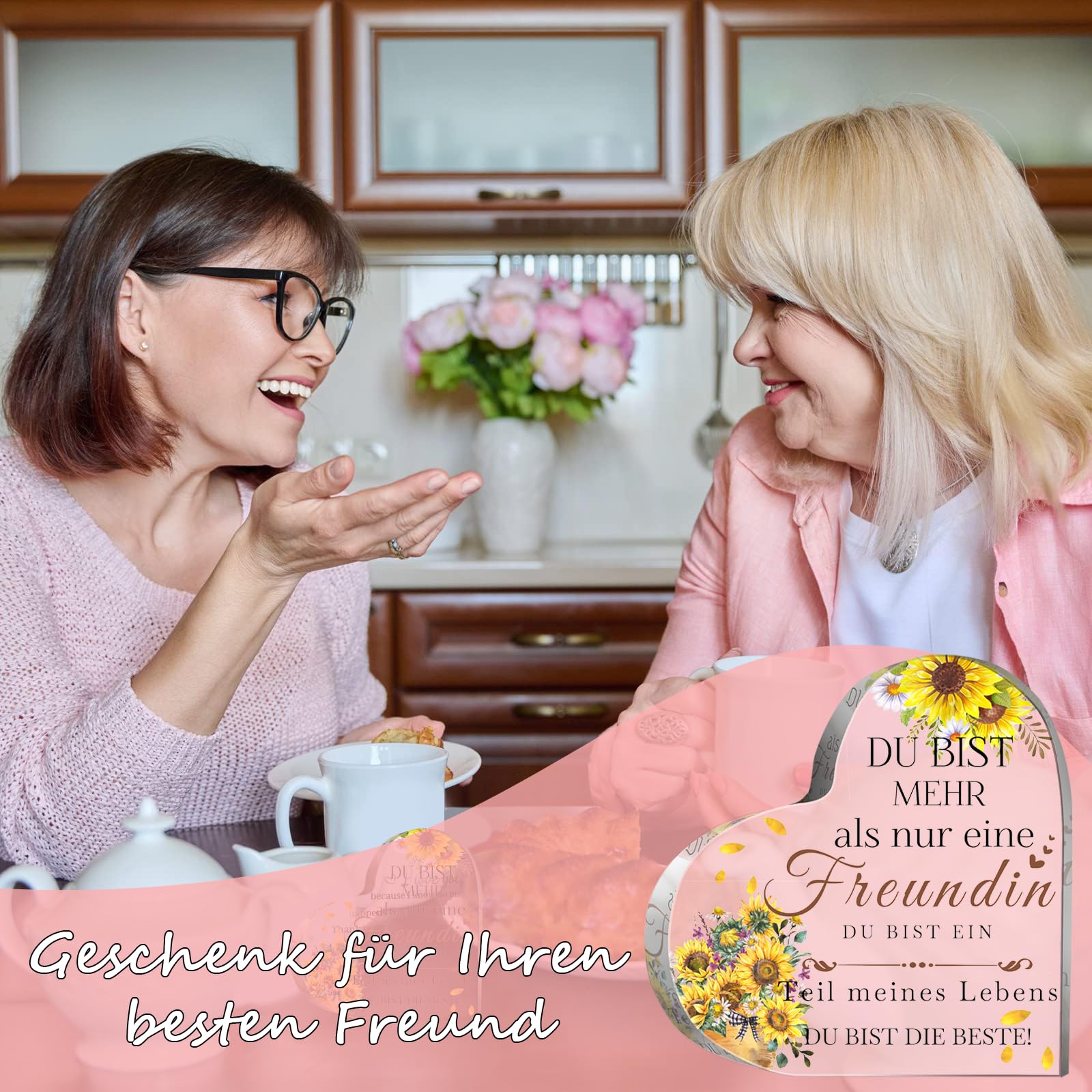 Johiux Beste Freundin Geschenke,Geschenke für Freundin Acryl Herz,geschenk freundin geburtstag Geschenke für Beste Freundin Geburtstagsgeschenk Weihnachtsgeschenke für Freundin. (Sonnenblume)