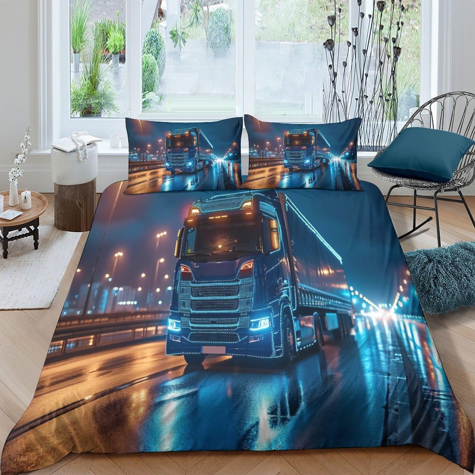 Lkbasoegd Boys Style-2 Truck 3D Printed Duvet Cover Setquilt Cover Easy Care Bed Linen Soft Cosy 3 Pcs Bedding Sets Pillowcases For Kid Teens And Girls Man King（220X240cm）