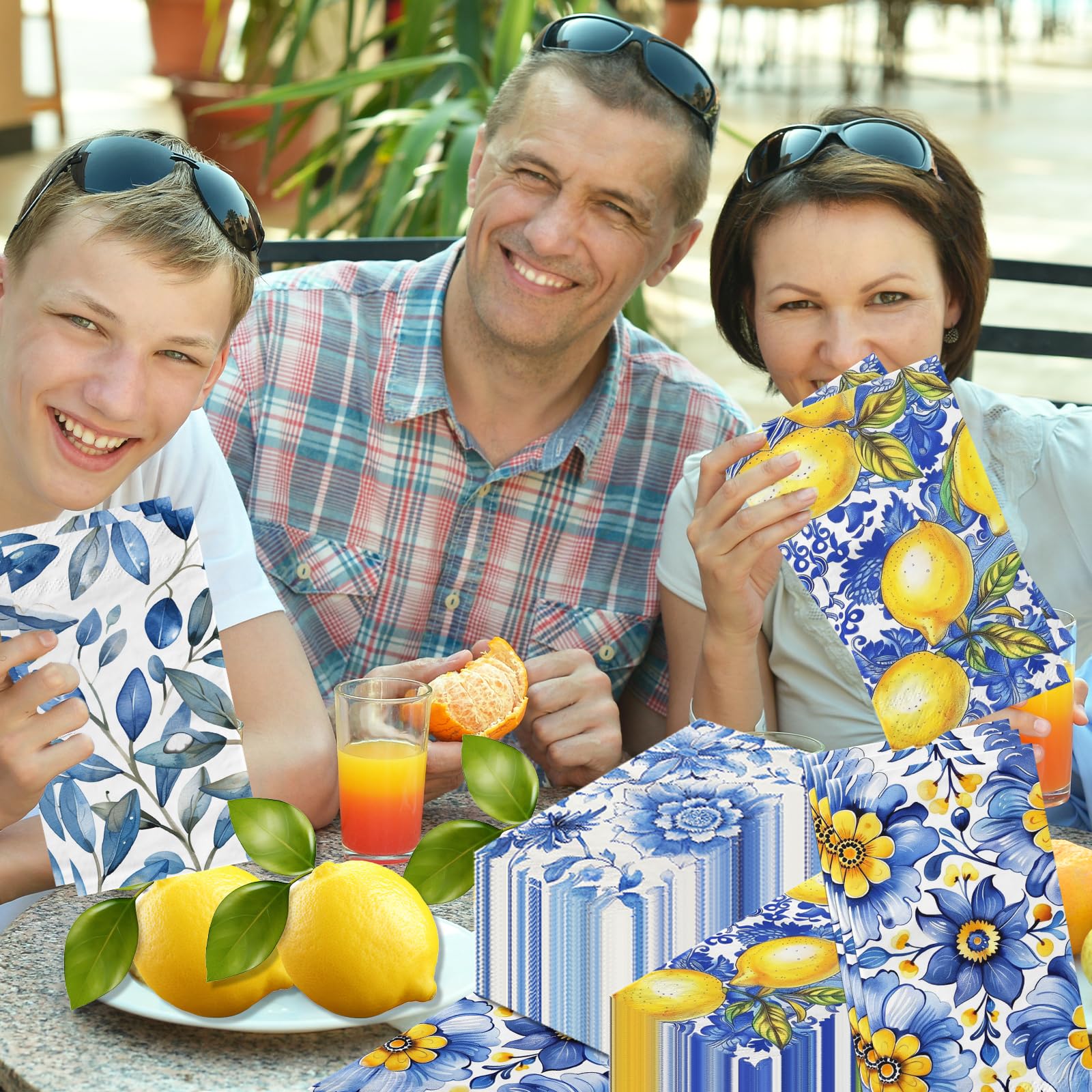 Capri Lemon Theme 6-Set Amalfi Coast Lemon Table Decor - Blue Tile ...