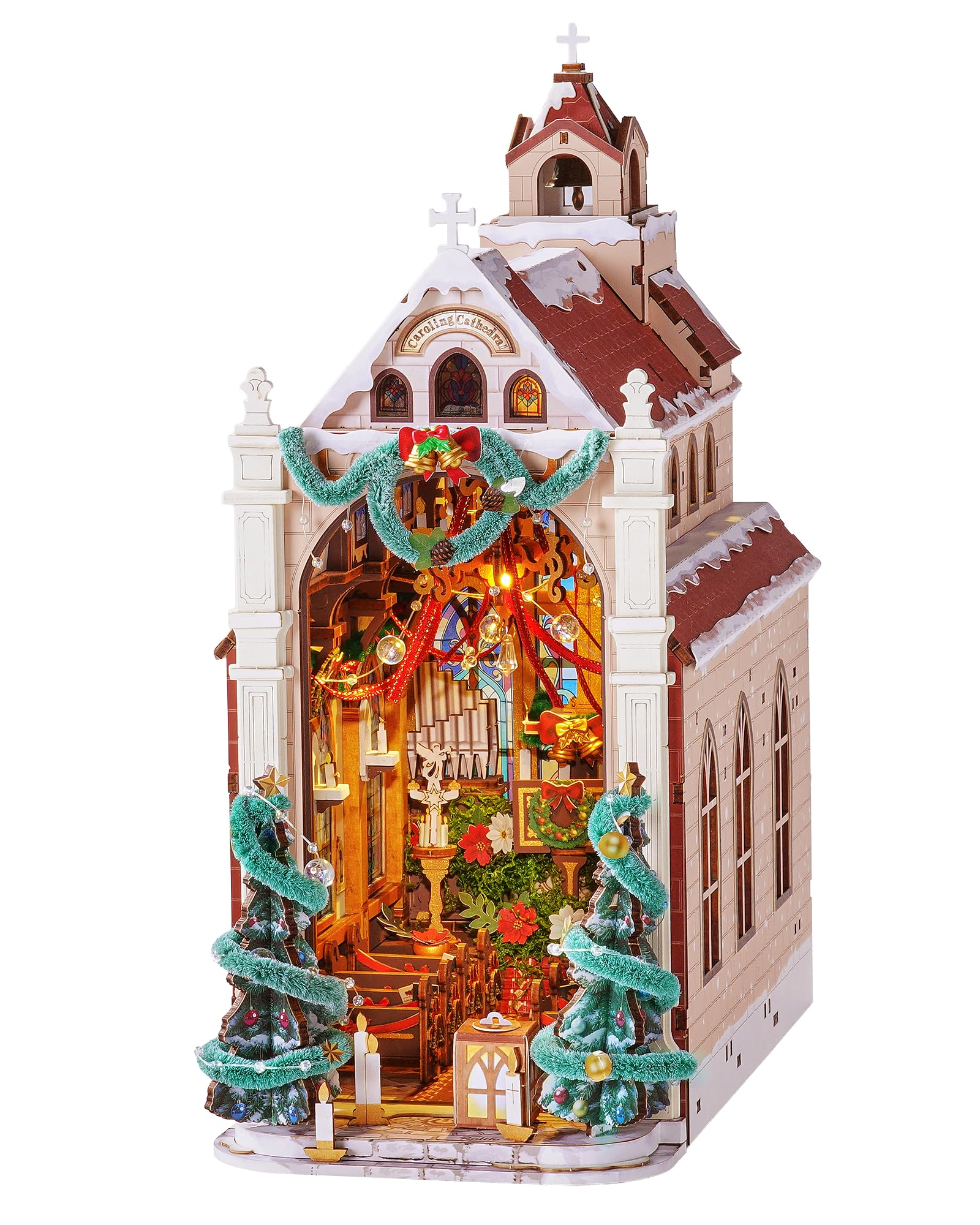 Rolife Book Nook Kit for Adults, Caroling Cathedral Christmas 3D Puzzle