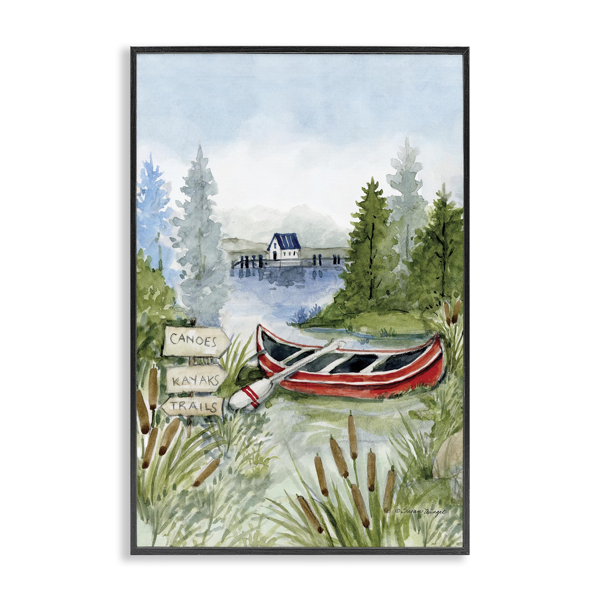 Stupell Industries Midnight Black (Textured) 'Canoe On Lake'| Framed Giclee Art