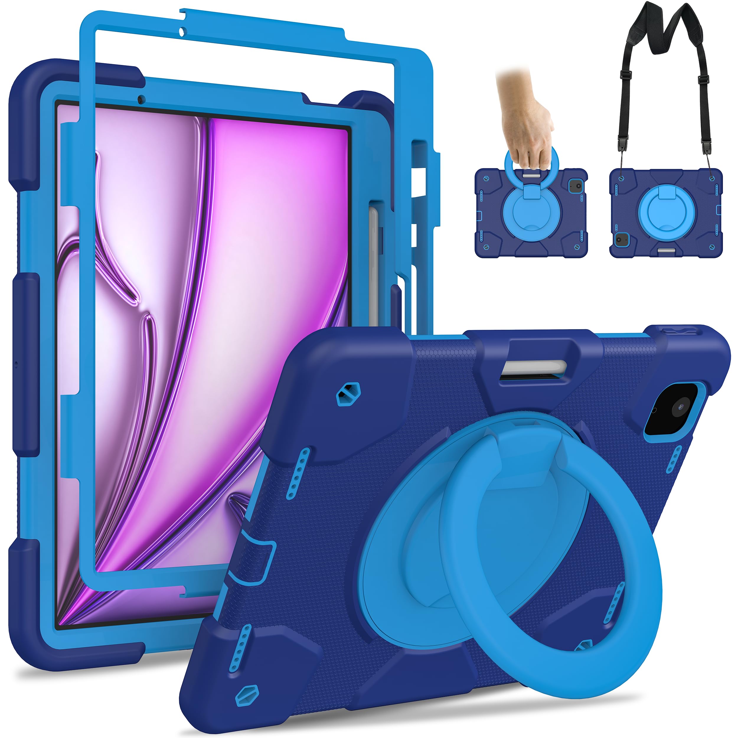Andnary Case for iPad Air 11 inch Case M3 2025/ M2 2024 (Air 7th/6th Generation), Heavy Duty Shockproof Cover with Screen Protector, 360° Rotating