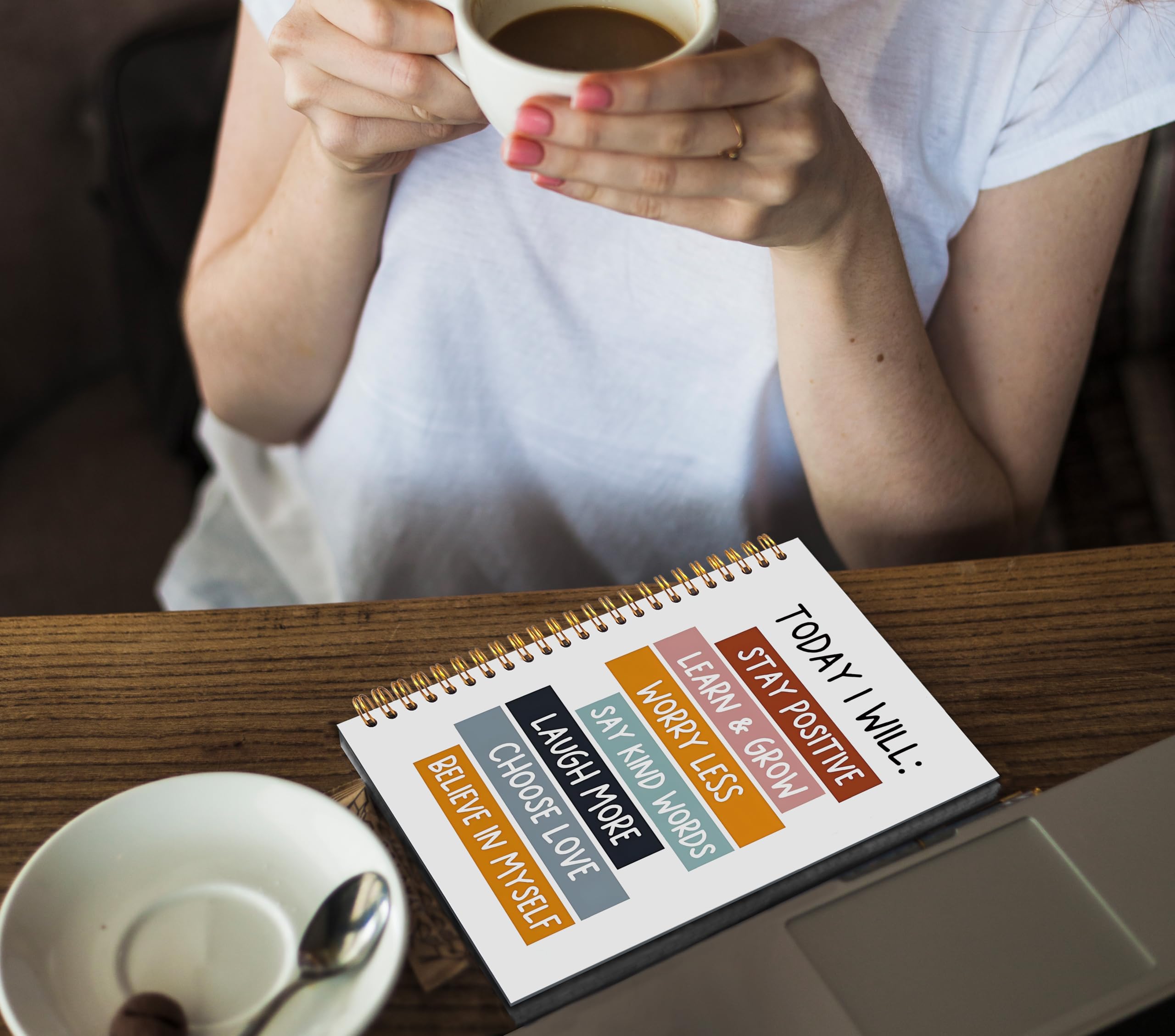Quaderno a spirale ispiratore, 5,5 x 8,3, diario motivazionale per donne, Today I Will Stay Positive Affirmation Notebook per prendere appunti, Diari ispiratori Boho per scrivere
