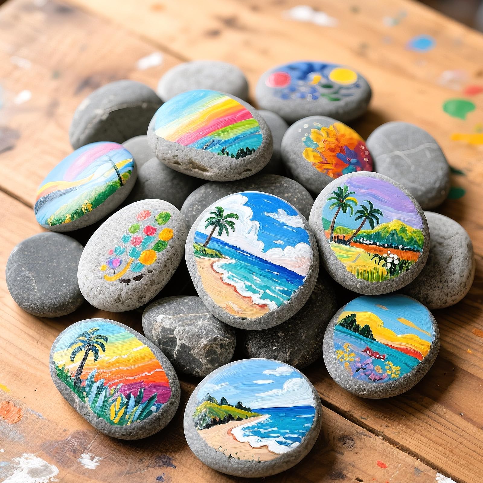 40 Piedras para Pintar de 5-8 cm, Piedras Planas Grises Naturales de Río con Superficie Lisa, para Manualidades, Decoración de Jardín y Playa