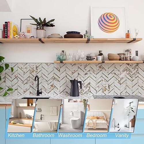 Miniatura 6 de Protector contra salpicaduras de espiga para despegar y pegar, azulejos de pared autoadhesivos de PVC de 10 hojas para azulejos de salpicaduras para