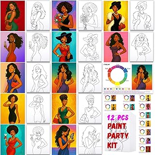 12Pcs Pre Drawn Canvas Boards 8x10 Sip and Paint kit for Adults Ladies D...