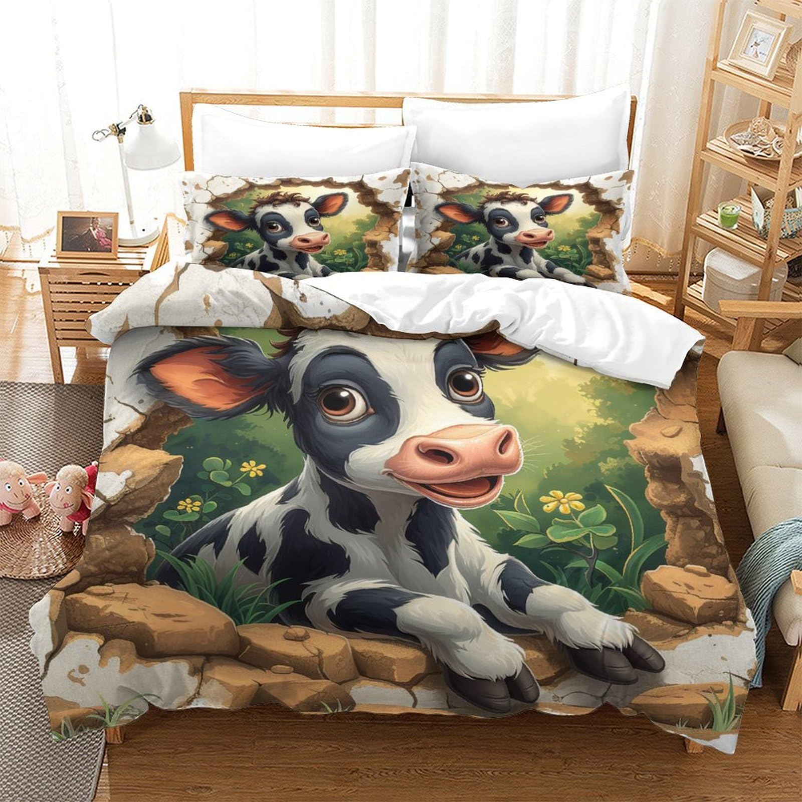 Housse de couette chat 140x200 en microfibre douce anti-transpiration pour lit simple