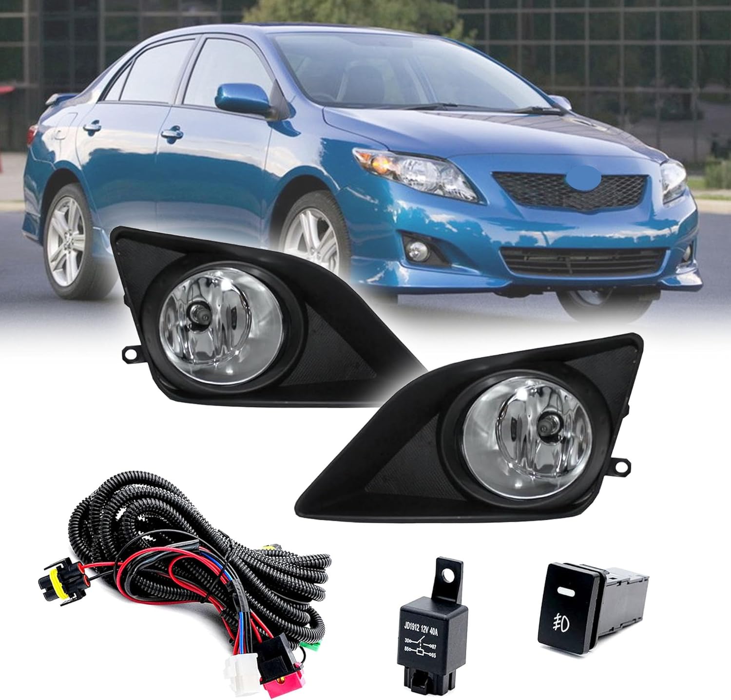 Fog Lights Assembly Driving Fog Lights Lamps For Toyota Corolla 2009-2010 |Clear Lens Front Driving Lamps | OEM Version | 81220-0D042、81210-0D042