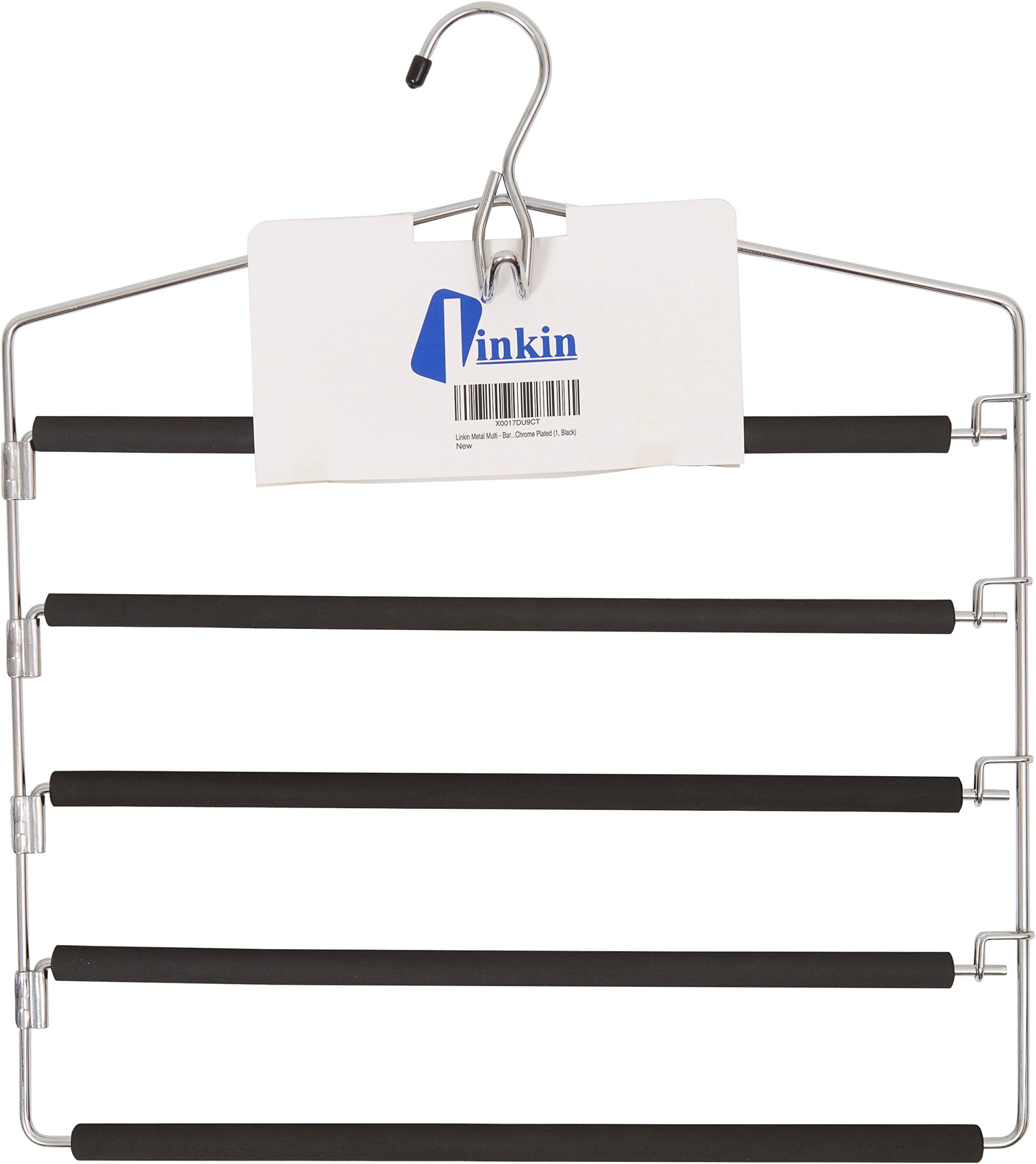 LINKIN Multi Bar Metal Pants & Trouser Hanger, Foam Coating Keeps Trouser Un-Creased, Swing Arm for Easy Access, Black Foam/Chrome Plated Metal with Hook for Belt(1, Black)