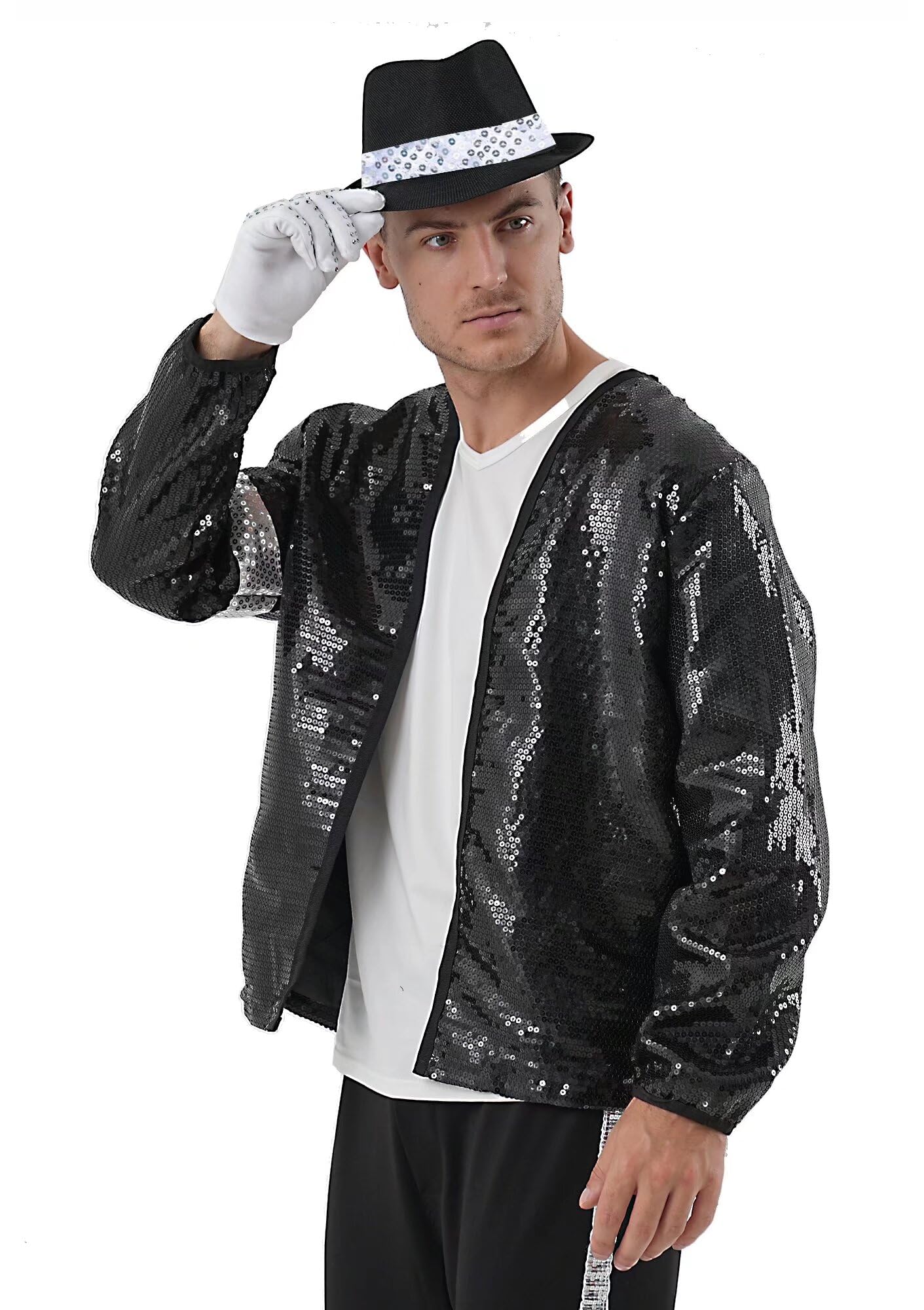 Shuanghao Adult Costumes Sequin Jackets+Hat+Gloves Halloween Christmas Retro Cosplay Parties Dances Clothing Outfits Girl Womens Man Coat Costumes (W:40-44kg H:150-155cm)