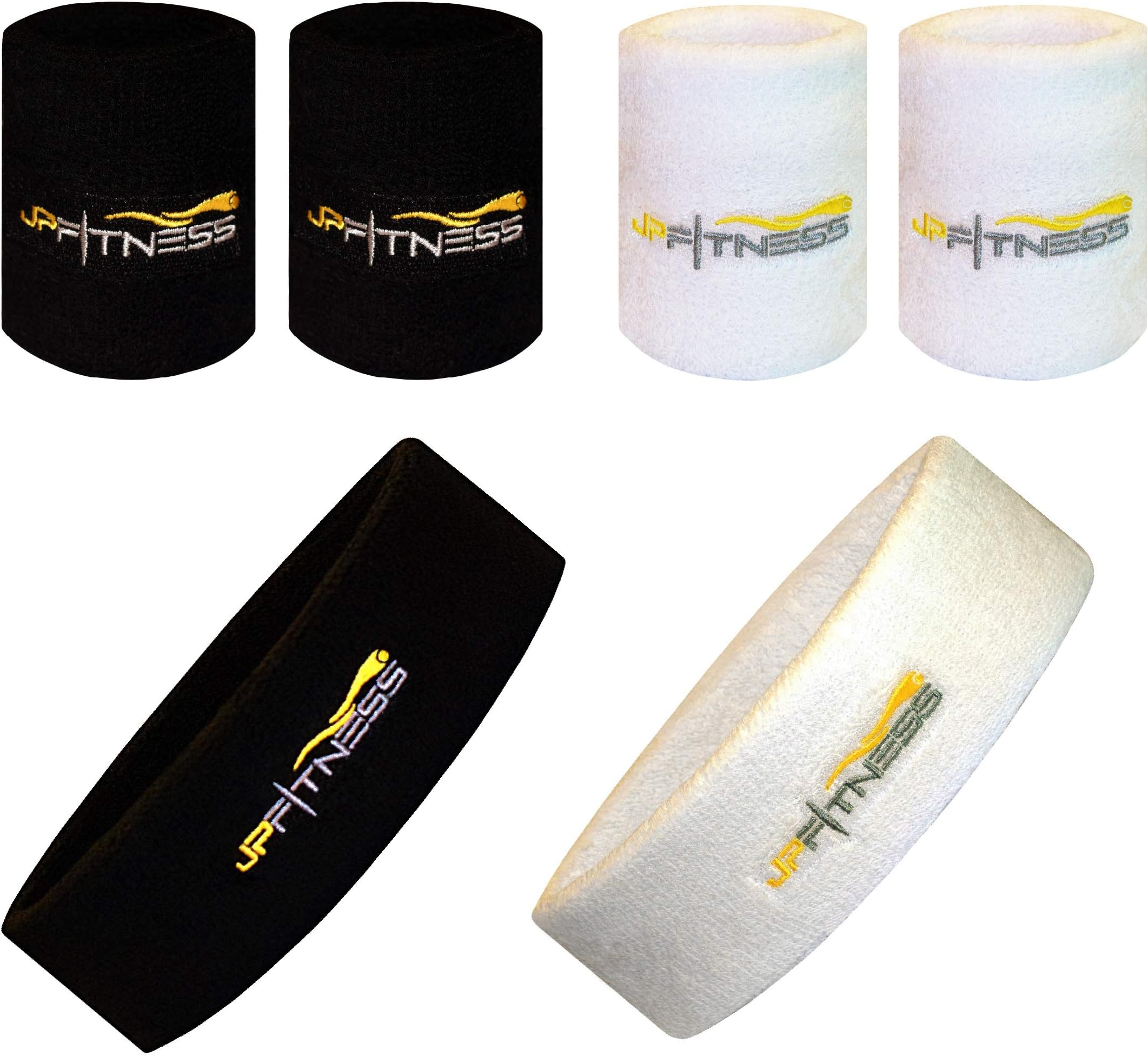 for Sweatband Set for Men and Women Cotton Thick Terry Cloth Headbands Wristbands Black and White Tennis Pilates Basketball Running Spinning Gym Yoga Volleyball Fitness Classes