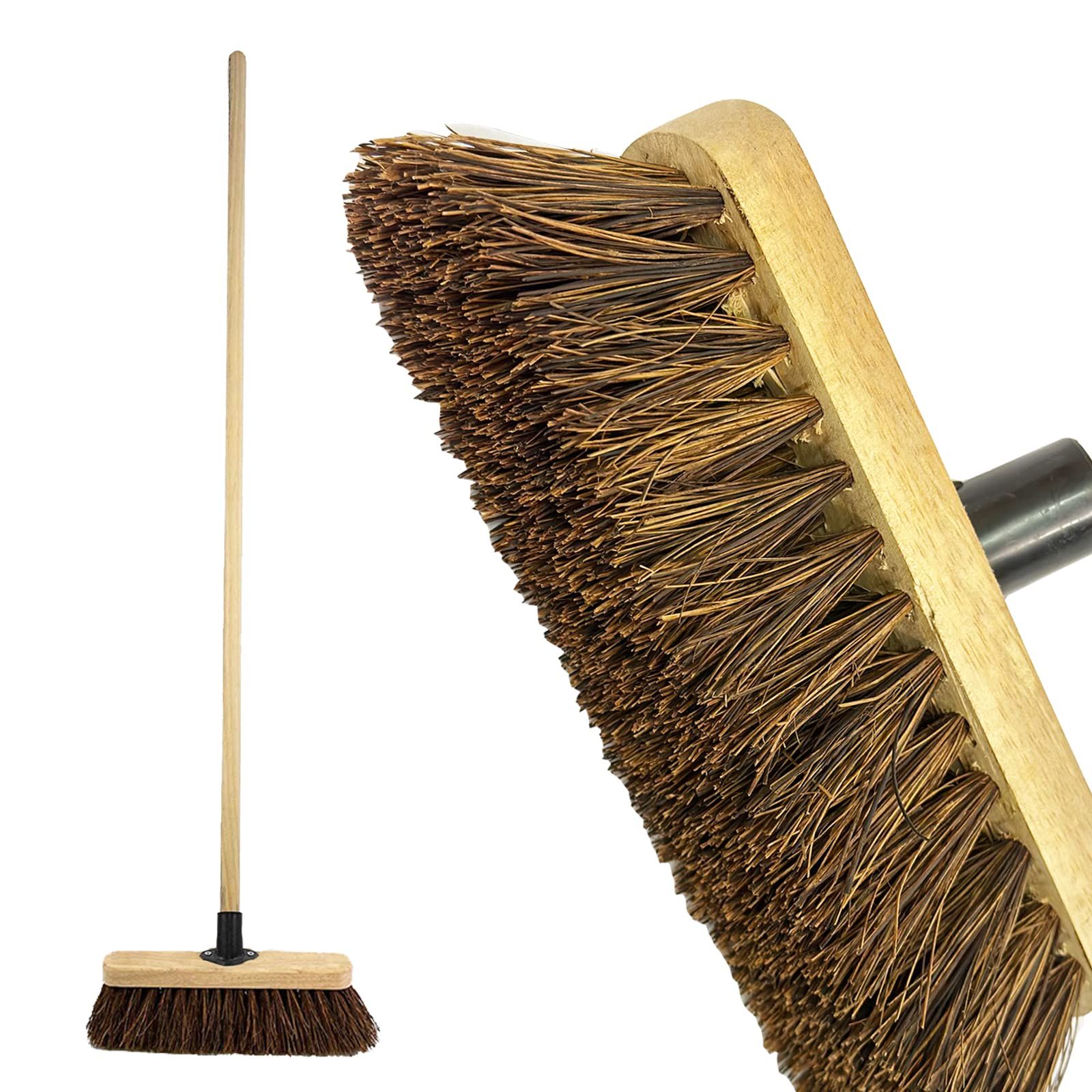 Lifestyle Comfort Ltd Pack Of 1 Lsc 10” Broom Outdoor Yard Broom Stiff Sweeping Brush With Wooden Handle Natural Bassine Hard Bristles Garden Brooms For Cleaning Gardens Yards Driveways Warehouse (Pack Of 1)