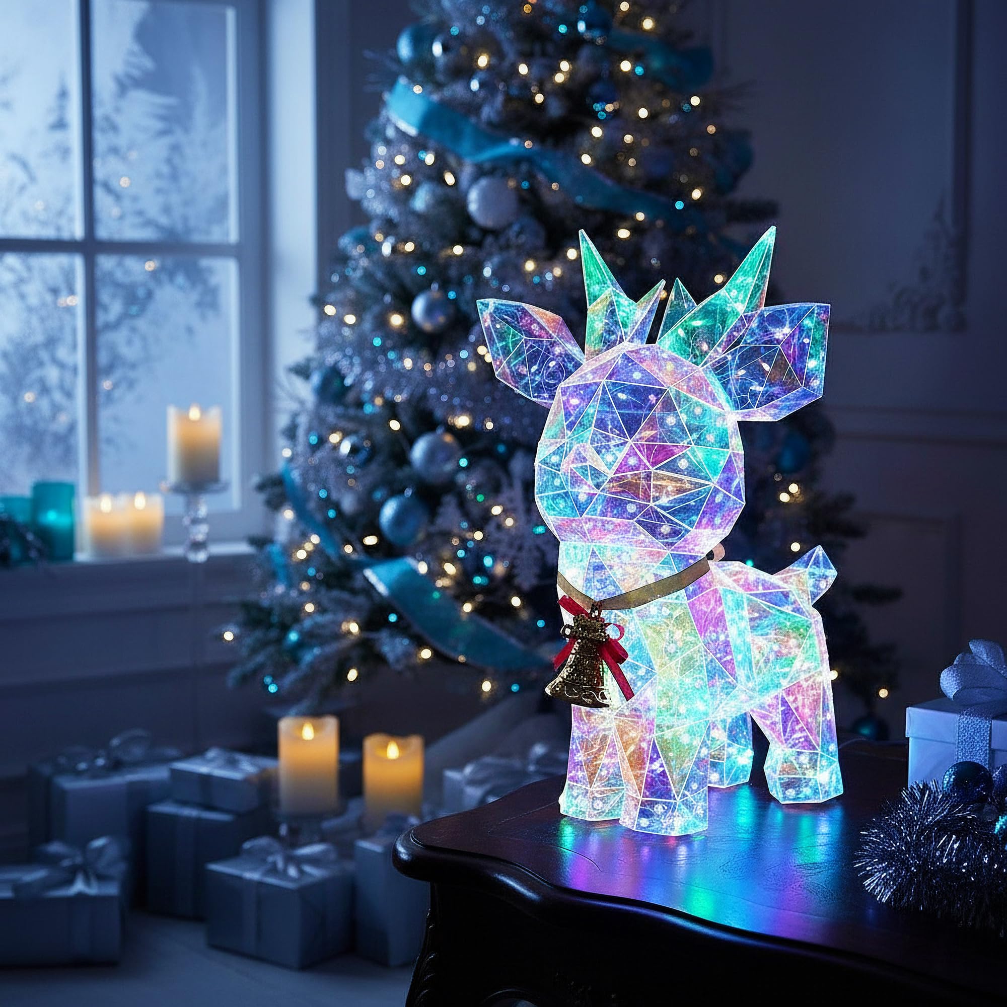 Arnusa Beleuchtetes Rentier LED Kristall-Optik 41 cm – kaltweiß leuchtende Weihnachtsdekoration für Innen & Terrasse – Netzteil mit Timer 6 h – Festliche Winterdeko Weihnachtsbeleuchtung