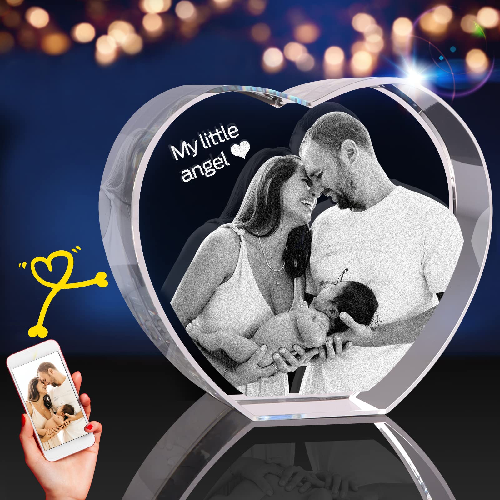 3D Crystal Photo, Personalized Valentine’s Day Gift. Custom Gifts for Wife, Her, Him, Husband, Mom and Dad. Custom Picture Gifts for Anniversary and