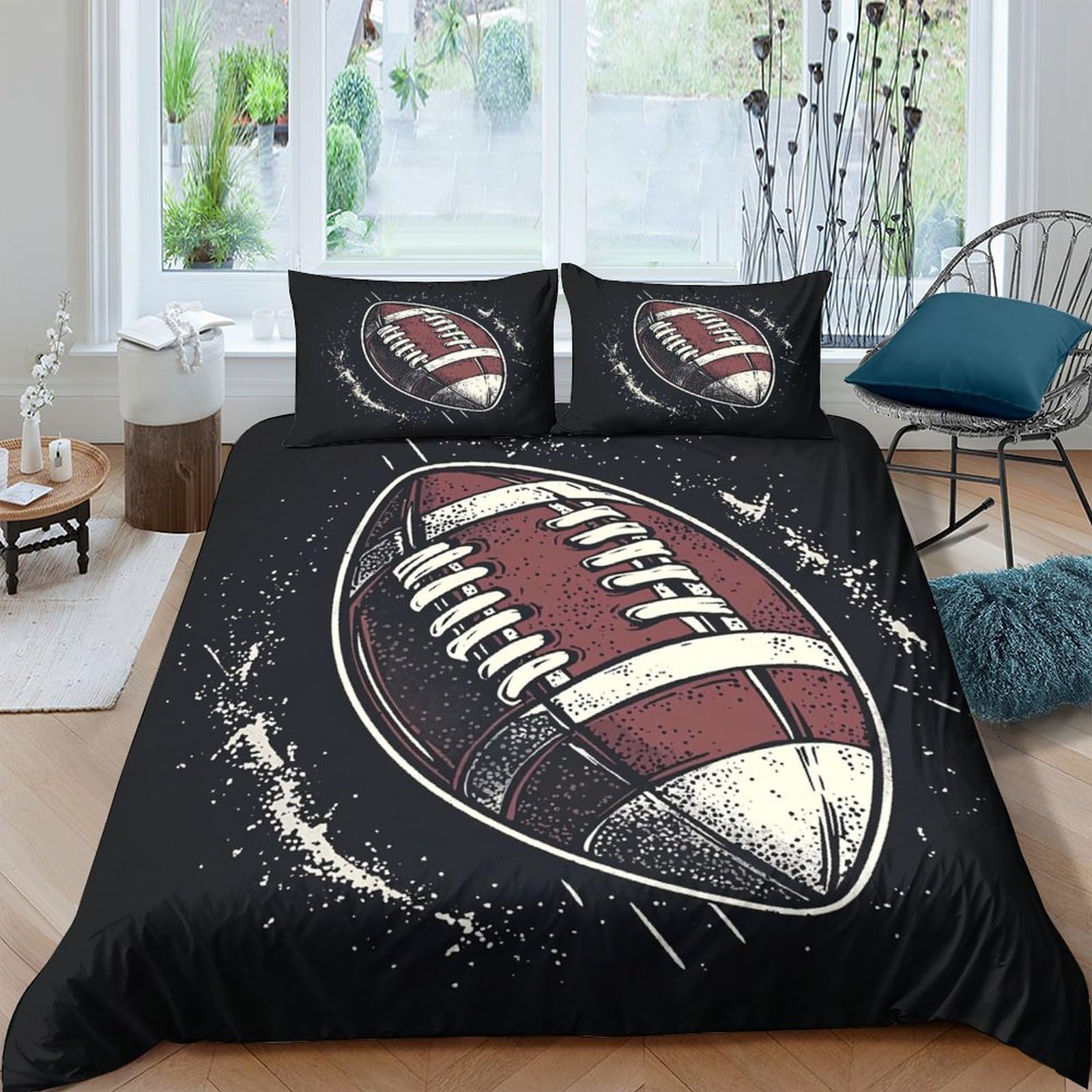 Ctjqhvkz Style-8 3D Printed American Football Fitted Sheet Microfiber Black Grunge Sports Bed Cover For Bedroom Dorm Mattress Decor Single（135X200cm）