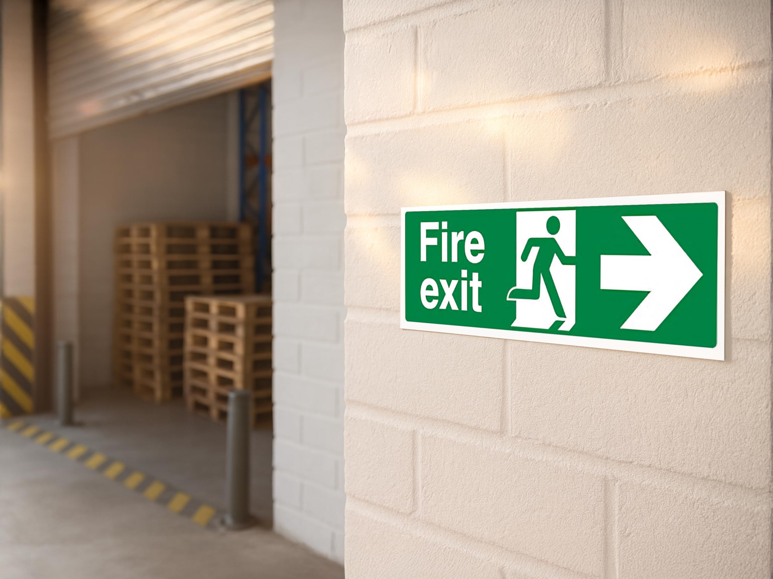 The Workplace Depot Fire Exit Arrow Right Direction Safety Sign, 150x450mm Green/White Sign, Self-Adhesive Vinyl/1mm Rigid PVC - Offices, & Warehouses (PVC (Rigid) Pack of 5)