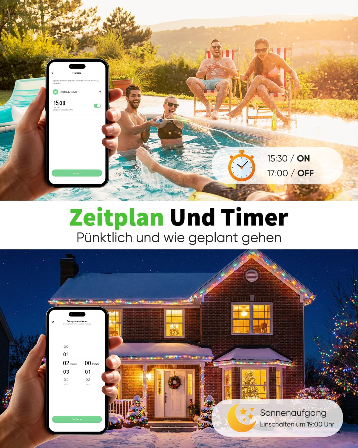 GreenSun WLAN Steckdose Outdoor - Zeitschaltuhr Aussenbereich Tuya Smart Life APP Fernbedienung WiFi Steckdose Strommessung IP44 Wasserdicht Sprachsteuerung mit Alexa/Google Home 16A 3680W