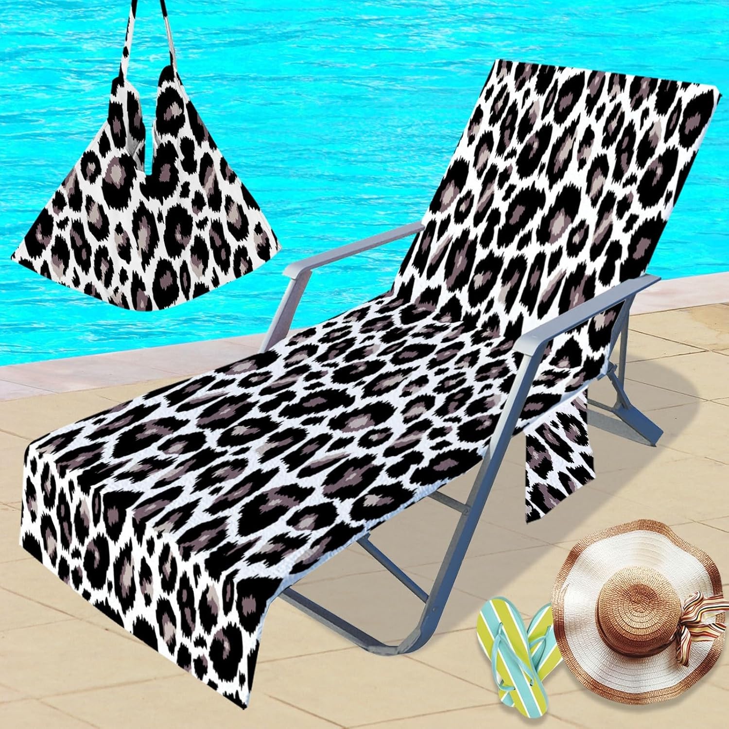 2pcs Beach Chair Cover by The Seaside,Thick and Quick Dry Chaise Lounge Chair Towel Cover for Sun Lounger Pool Sunbathing Garden Beach Hotel No Sliding(Leopard-10)