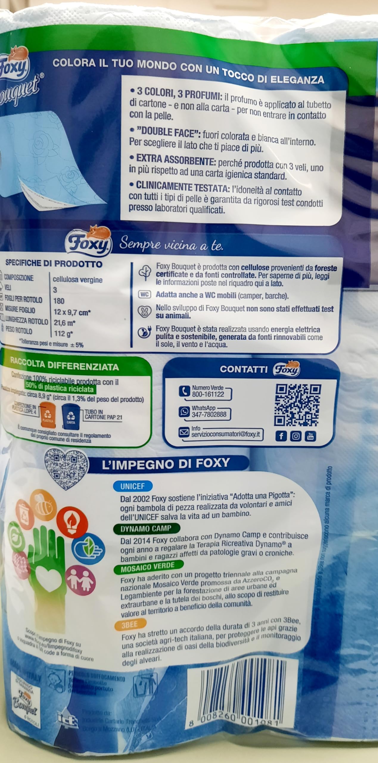 CARTA IGIENICA FOXY BOUQUET SUPERSOFT 3 VELI AZZURRA 84 ROTOLI