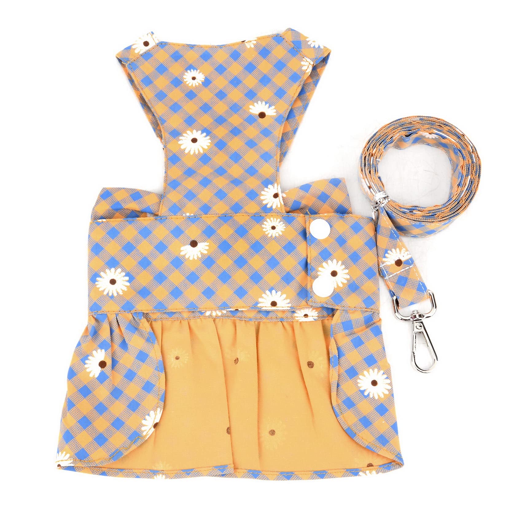 Hundegeschirrkleid Für Kleine Hunde – Mit Leine, Gänseblümchen-Muster, Verstellbar (Größe S/XS), Für Mädchen-Hunde